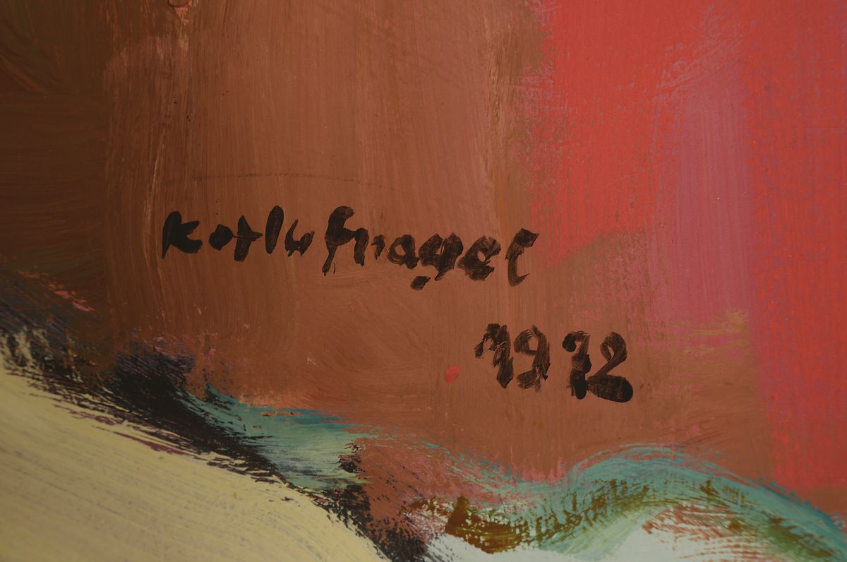 Detail a: Karl Hufnagel, 1906 Harthausen - 1995 Speyer, Blumenstillleben, Öl/Platte, signiert und datiert 1972, 94 x 80 cm, Rahmen