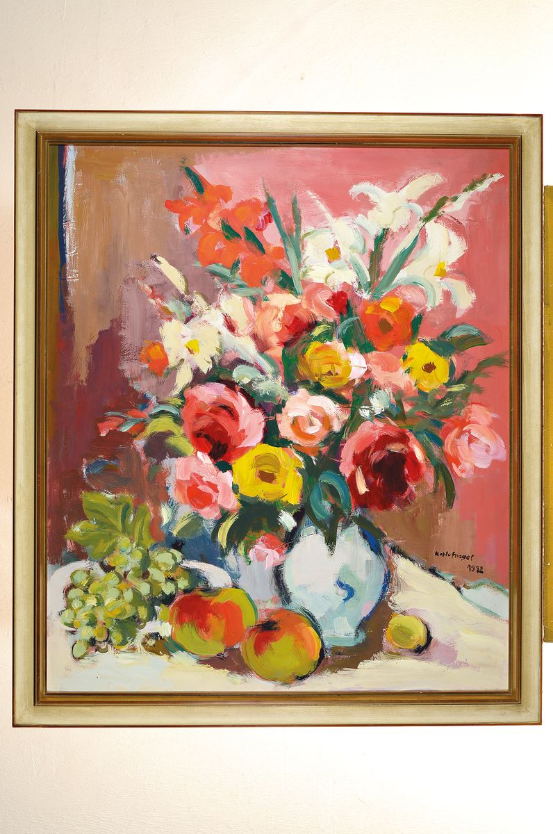 Detail k: Karl Hufnagel, 1906 Harthausen - 1995 Speyer, Blumenstillleben, Öl/Platte, signiert und datiert 1972, 94 x 80 cm, Rahmen