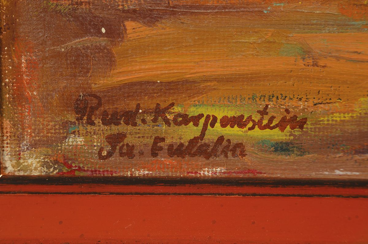Detail a: Rudolf Karpenstein, 1892-1974 Idar-Oberstein, Ansicht von Santa Eulalia auf Ibiza, Öl/Hartfaserplatte, links unten signiert, ca. 54x75cm, R. ca. ...
