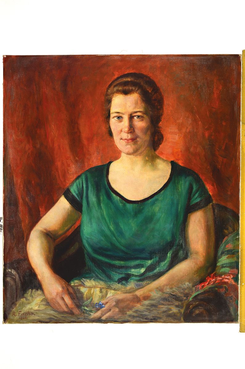 Detail k: Robert Fuchs, 1896-1981, Porträt einer Frau im grünen Kleid, Öl/Lwd, links unten signiert und dat. 1926, ca. 74x65cm