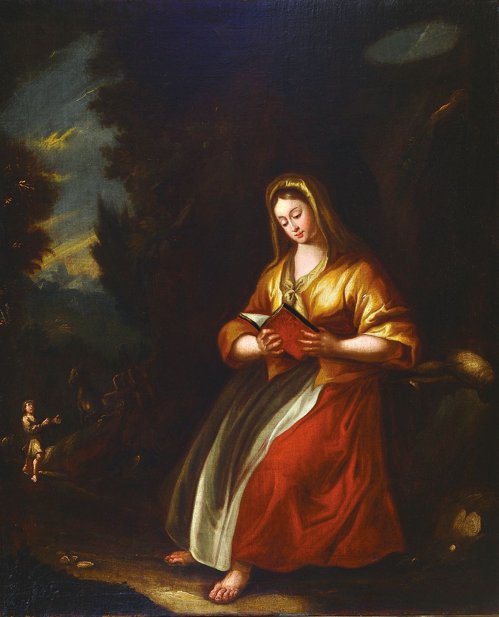 Großes Heiligenbild, Mitte 19.Jh., Darstellung der büßenden Magdalena, rest., Öl/Lwd, Rahmen, 108x88 cm