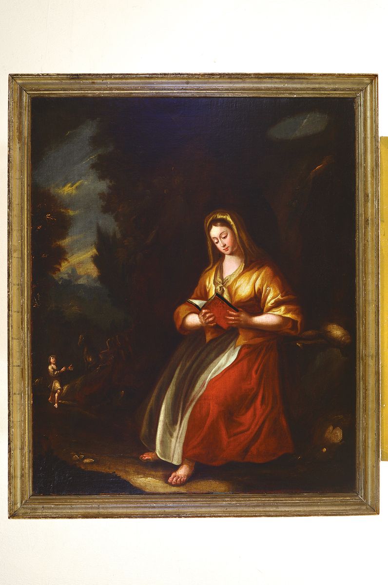 Detail k: Großes Heiligenbild, Mitte 19.Jh., Darstellung der büßenden Magdalena, rest., Öl/Lwd, Rahmen, 108x88 cm