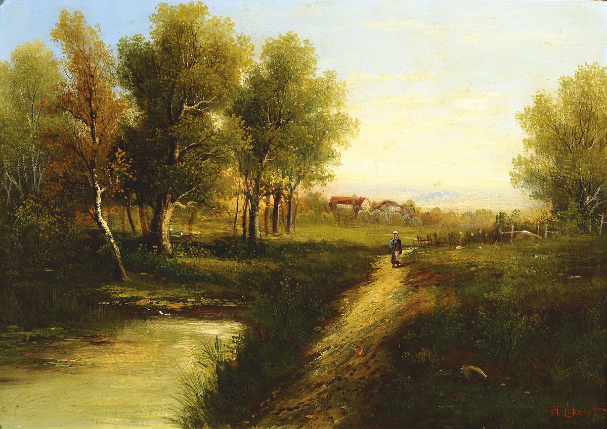 Hildegard Lehnert, 1857-1943 Berlin, Landschafts- und Stilllebenmalerin, Schülerin von Güssow und Yon in Paris, hier: Landschaft mit Bäumen, Teich ...