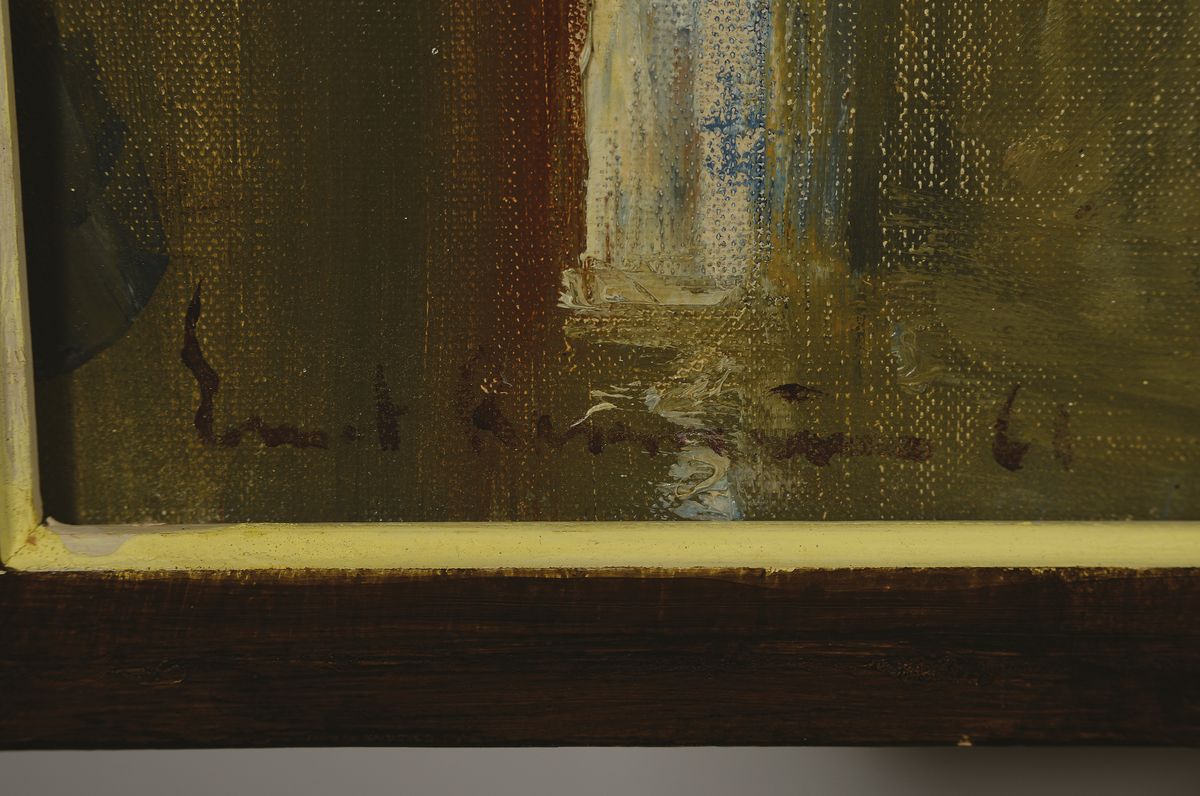 Detail a: Emil Reichmuth, 1931 San Francisco-2017 Witikon/Schweiz, Interieur mit Stillleben, Öl/Lwd, rest., links unten signiert, ca. 78x97cm, R. ca. 82x100cm