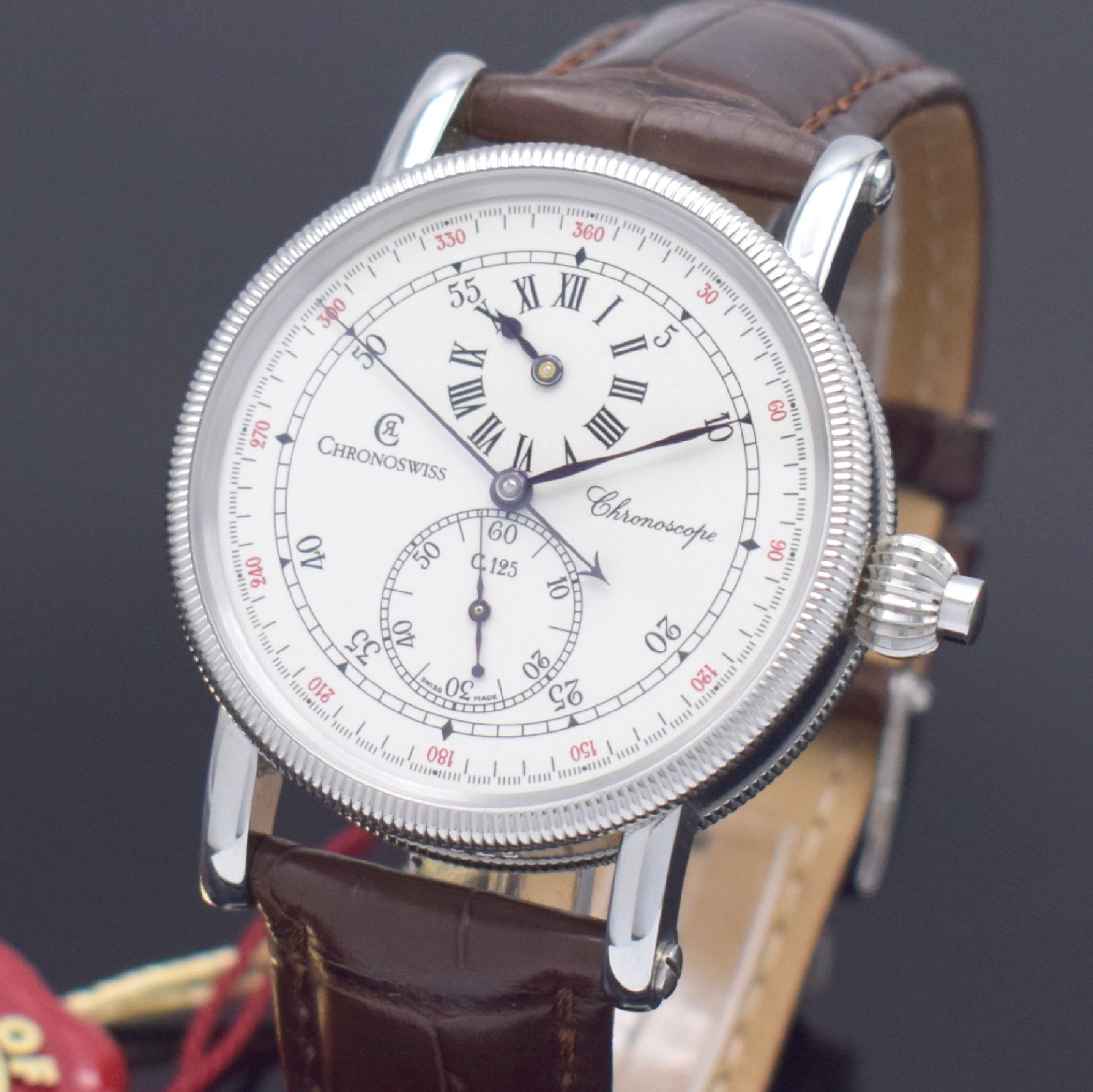 Detail c: CHRONOSWISS Chronoscope Herrenarmbanduhr mit Chronograph in Stahl Referenz CH 1523, Schweiz um 2005, Automatik, beids. vergl. Geh., Boden verschr., ...