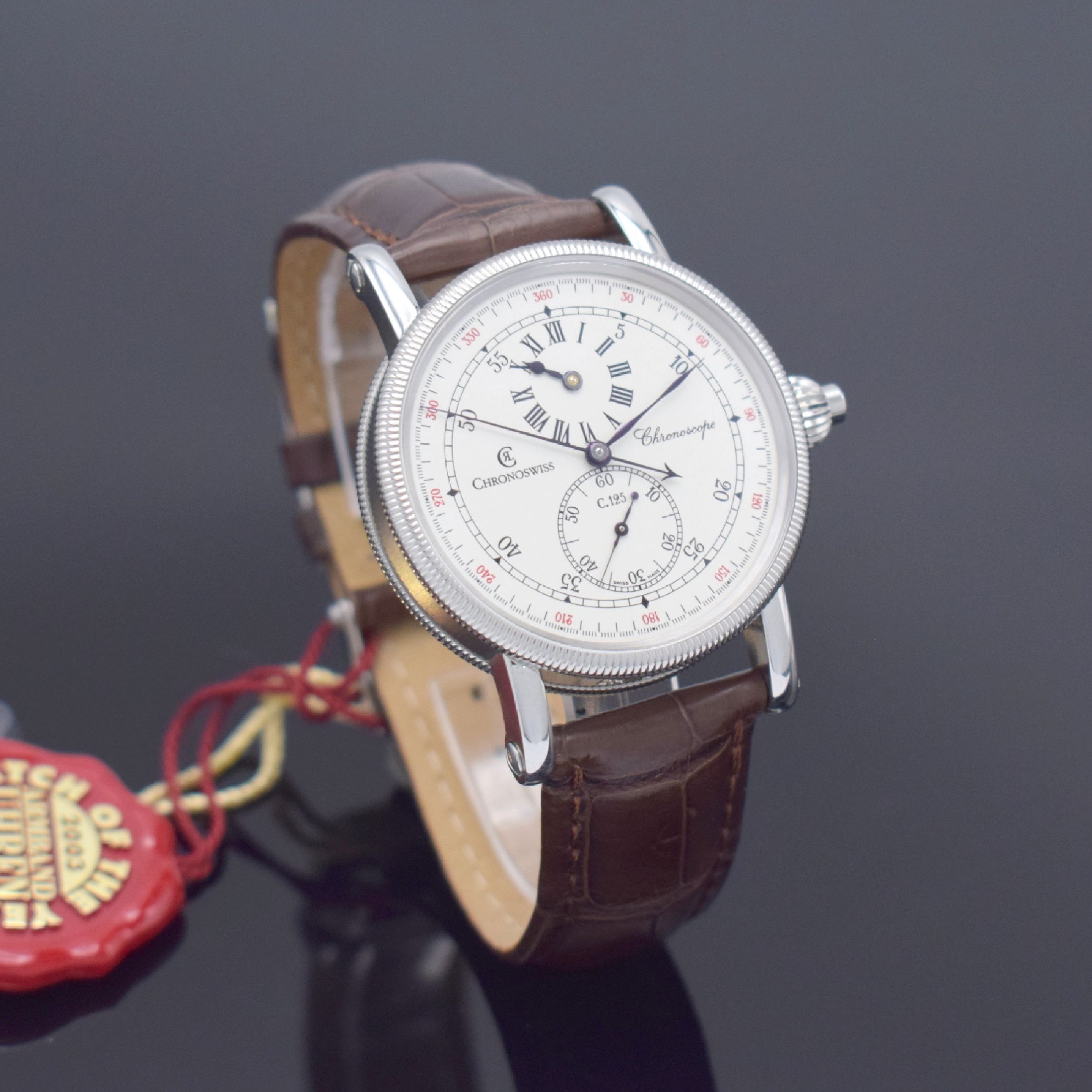 Detail d: CHRONOSWISS Chronoscope Herrenarmbanduhr mit Chronograph in Stahl Referenz CH 1523, Schweiz um 2005, Automatik, beids. vergl. Geh., Boden verschr., ...