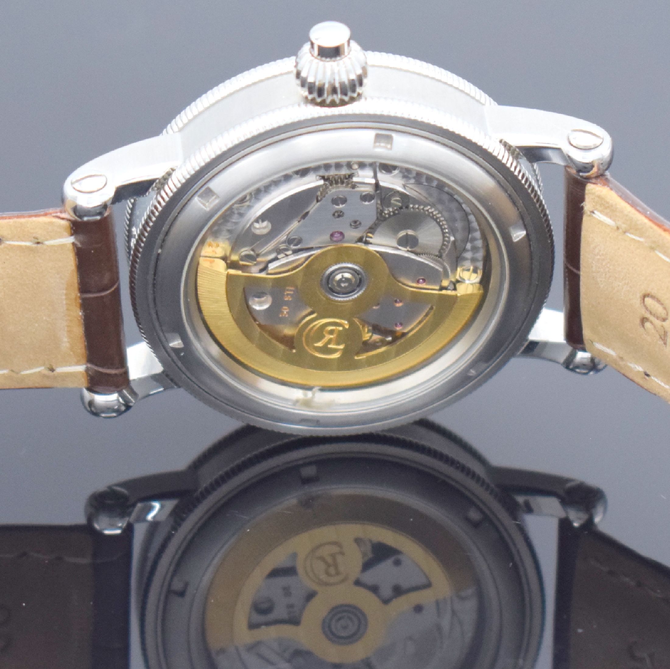Detail f: CHRONOSWISS Chronoscope Herrenarmbanduhr mit Chronograph in Stahl Referenz CH 1523, Schweiz um 2005, Automatik, beids. vergl. Geh., Boden verschr., ...