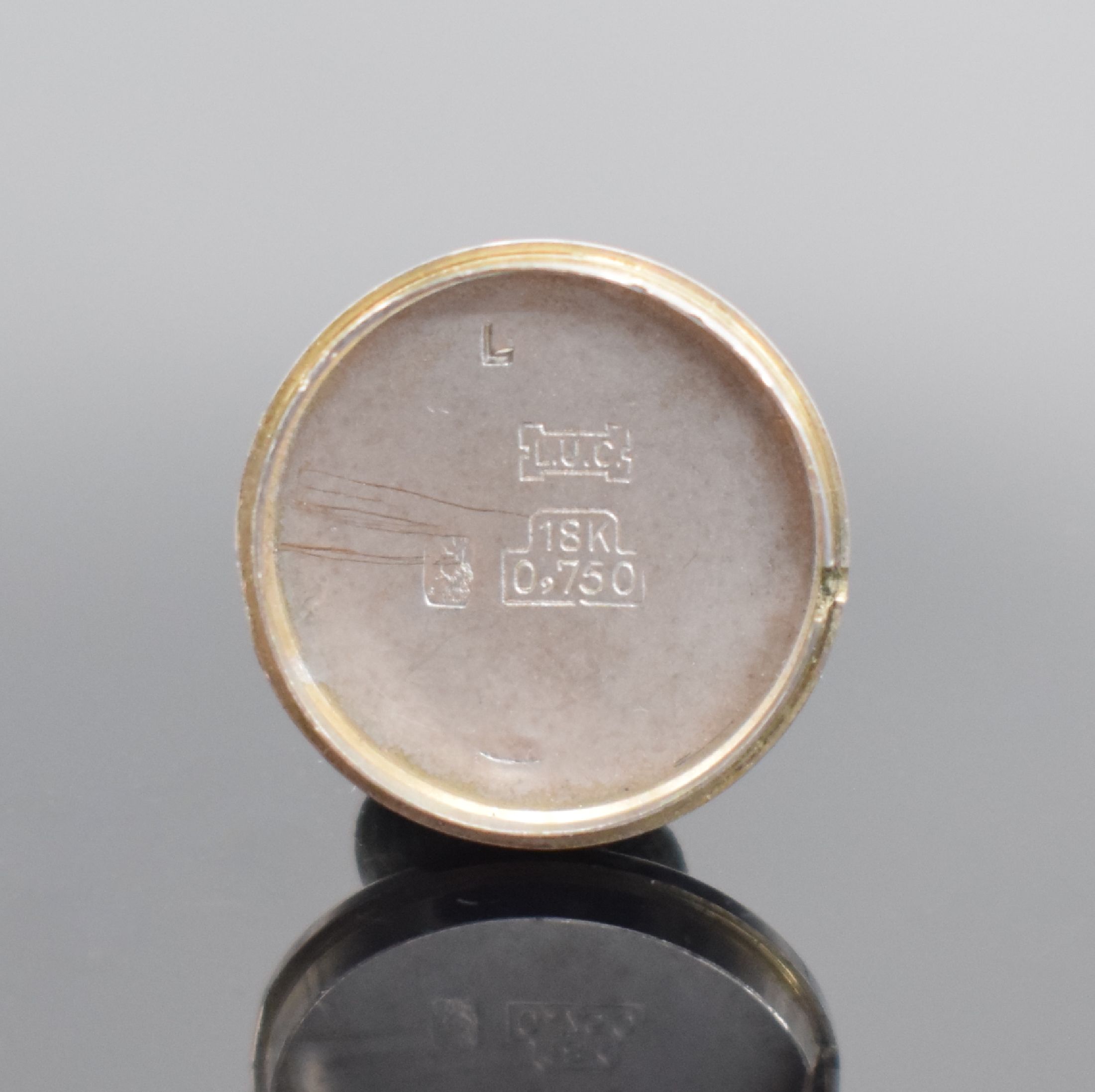 Detail e: CHOPARD Damenarmbanduhr in WG 750/000 Referenz G 3023 1, Schweiz um 1980, Handaufzug, 2- teil. Geh., Boden aufgedr., Bandansätze m. Diamanten bes., ...