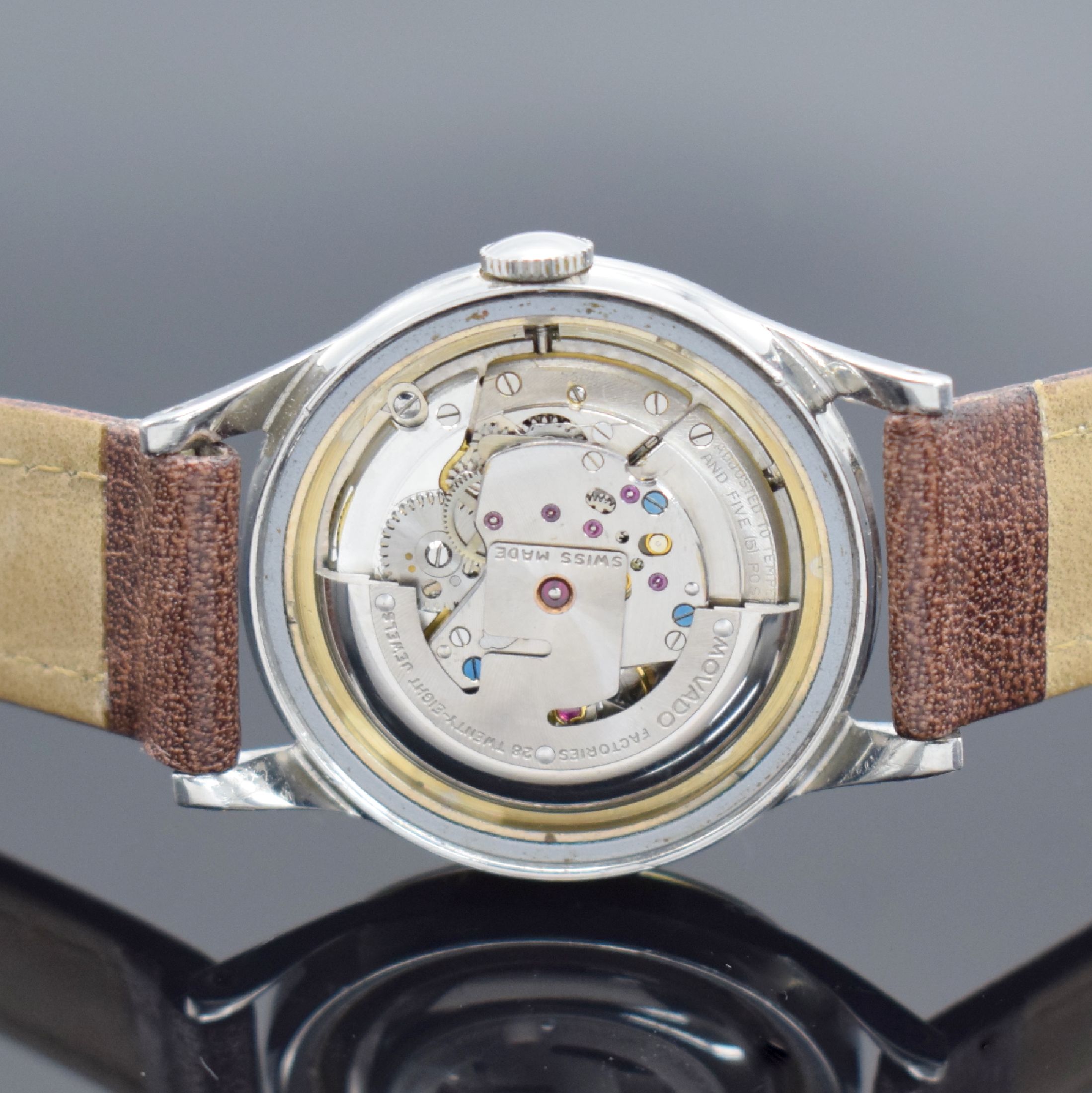 Detail c: MOVADO Kingmatic Chronometer Herrenarmbanduhr , Schweiz um 1965, Automatik, Sub-Sea Geh. in Stahl m. verschr. Boden, schönes silb. Zifferbl. m. ...