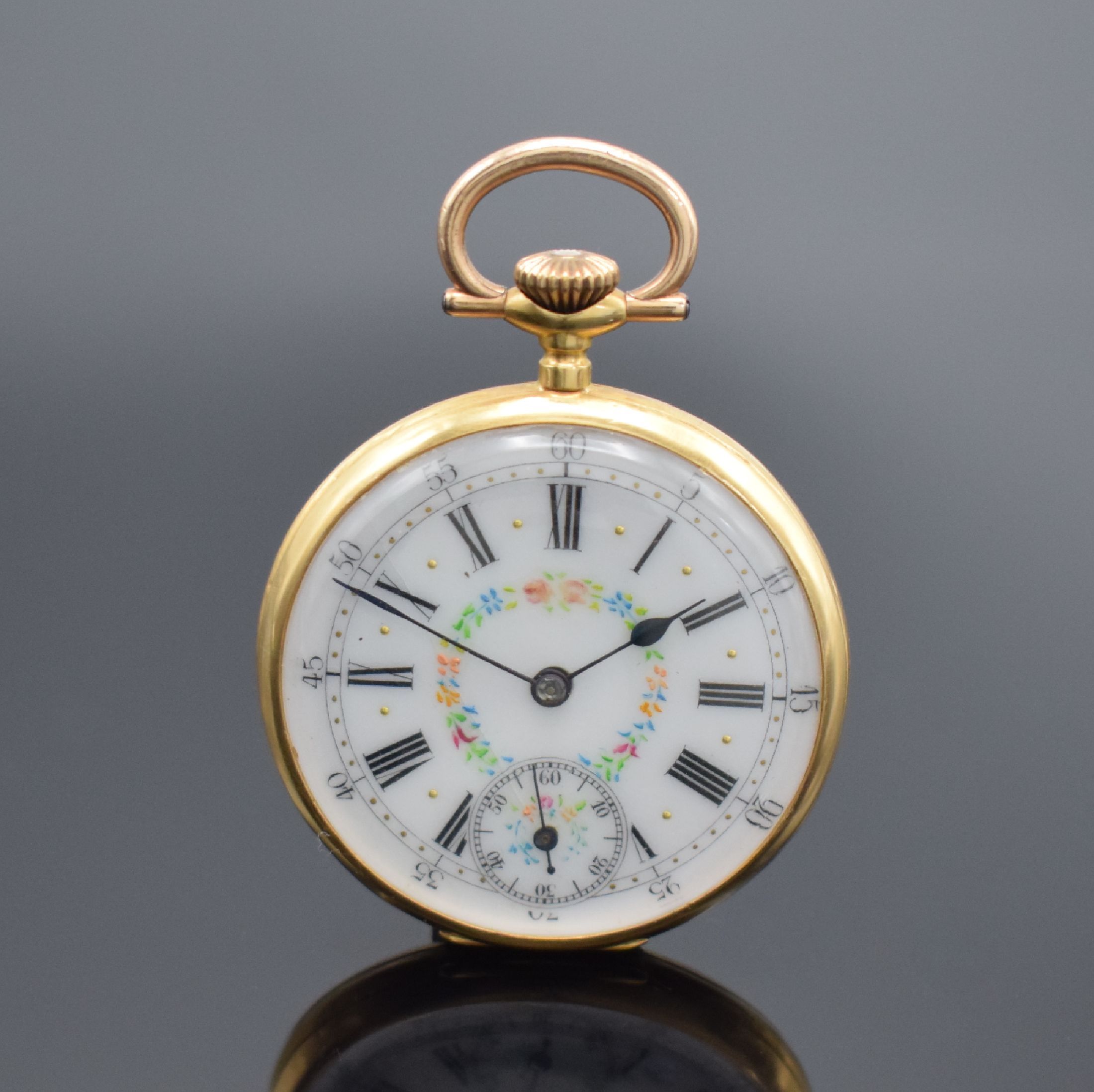 Detail m: 3 offene Goldtaschenuhren in GG 750/000, England / Schweiz um 1880 - 1900, 1. schwere englische Spitzzahnanker-Uhr im vollgrav. Geh., Emailzifferbl., ...
