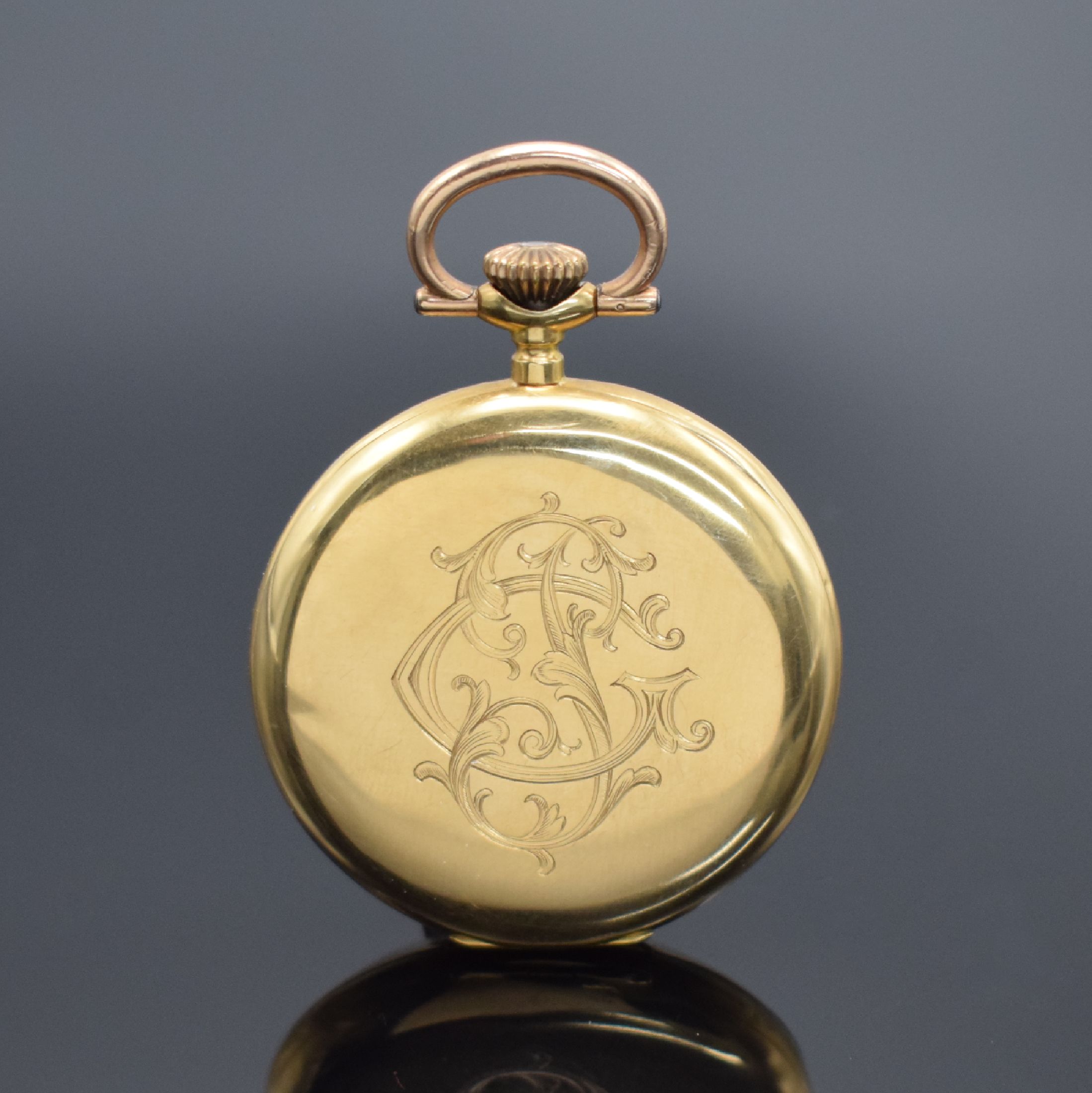 Detail n: 3 offene Goldtaschenuhren in GG 750/000, England / Schweiz um 1880 - 1900, 1. schwere englische Spitzzahnanker-Uhr im vollgrav. Geh., Emailzifferbl., ...