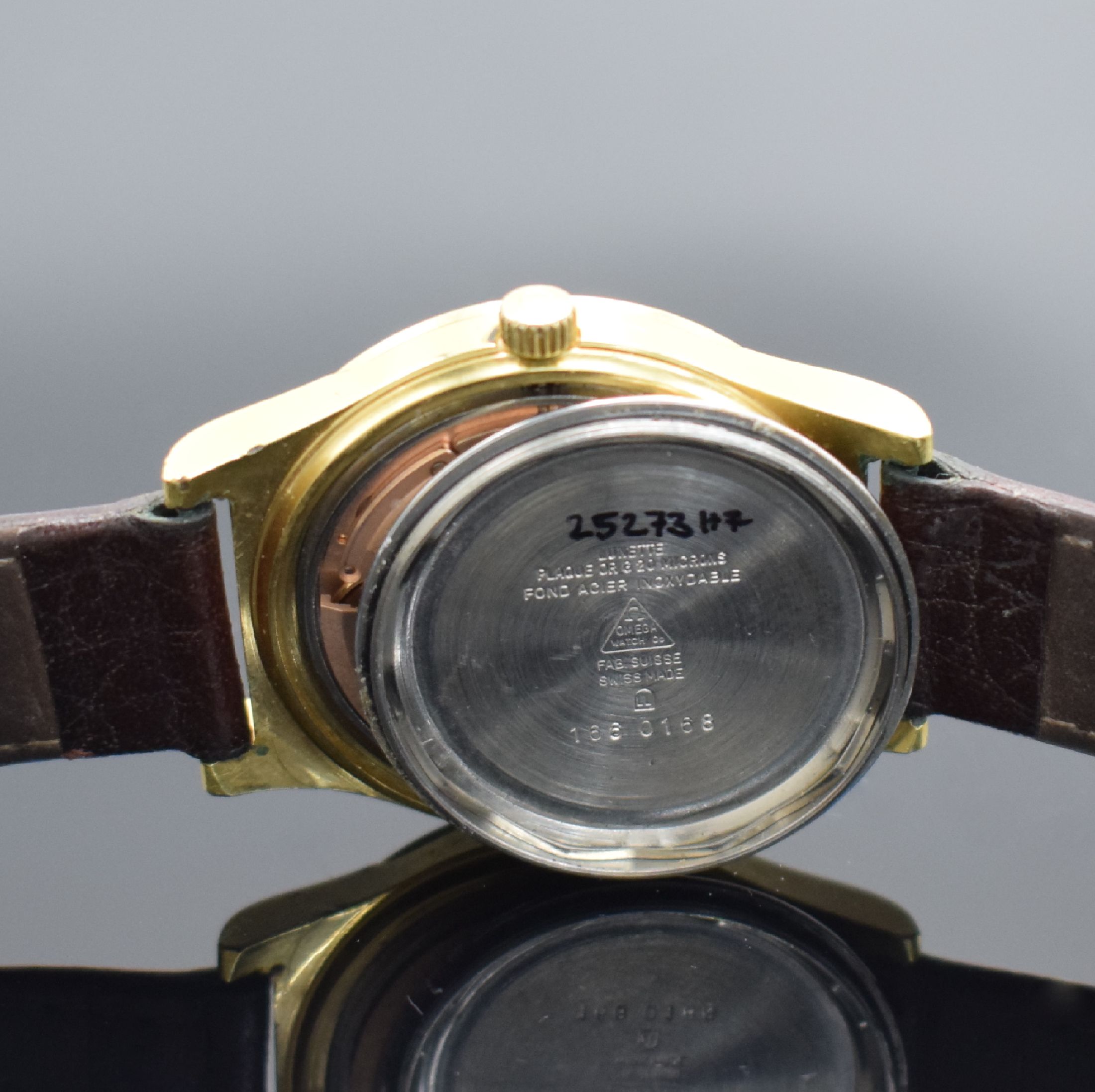 Detail f: OMEGA & ZENITH 2 vergoldete Herrenarmbanduhren, Schweiz um 1970, Automatik, 1) Omega mit geschr. Boden, gold. Zifferbl., Datum, verg. Werk Kal. 1012, ...
