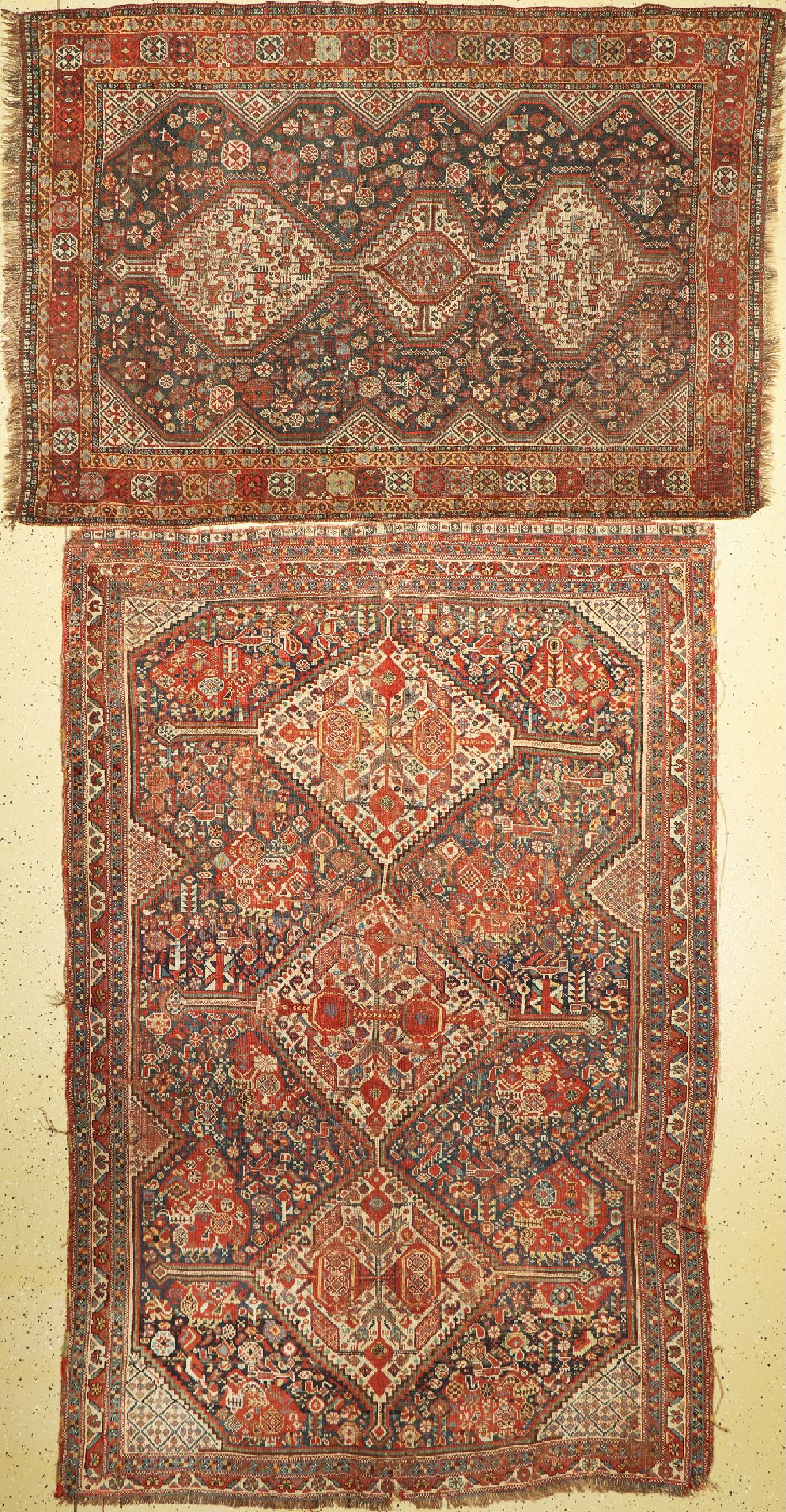 Konvolut 2 antiker Khamseh, Turkmenistan, 19.Jhd, Wolle auf Wolle , ca. 225 x 150 cm, EHZ: 6 , ca. 180 x 120 cm, EHZ: 4