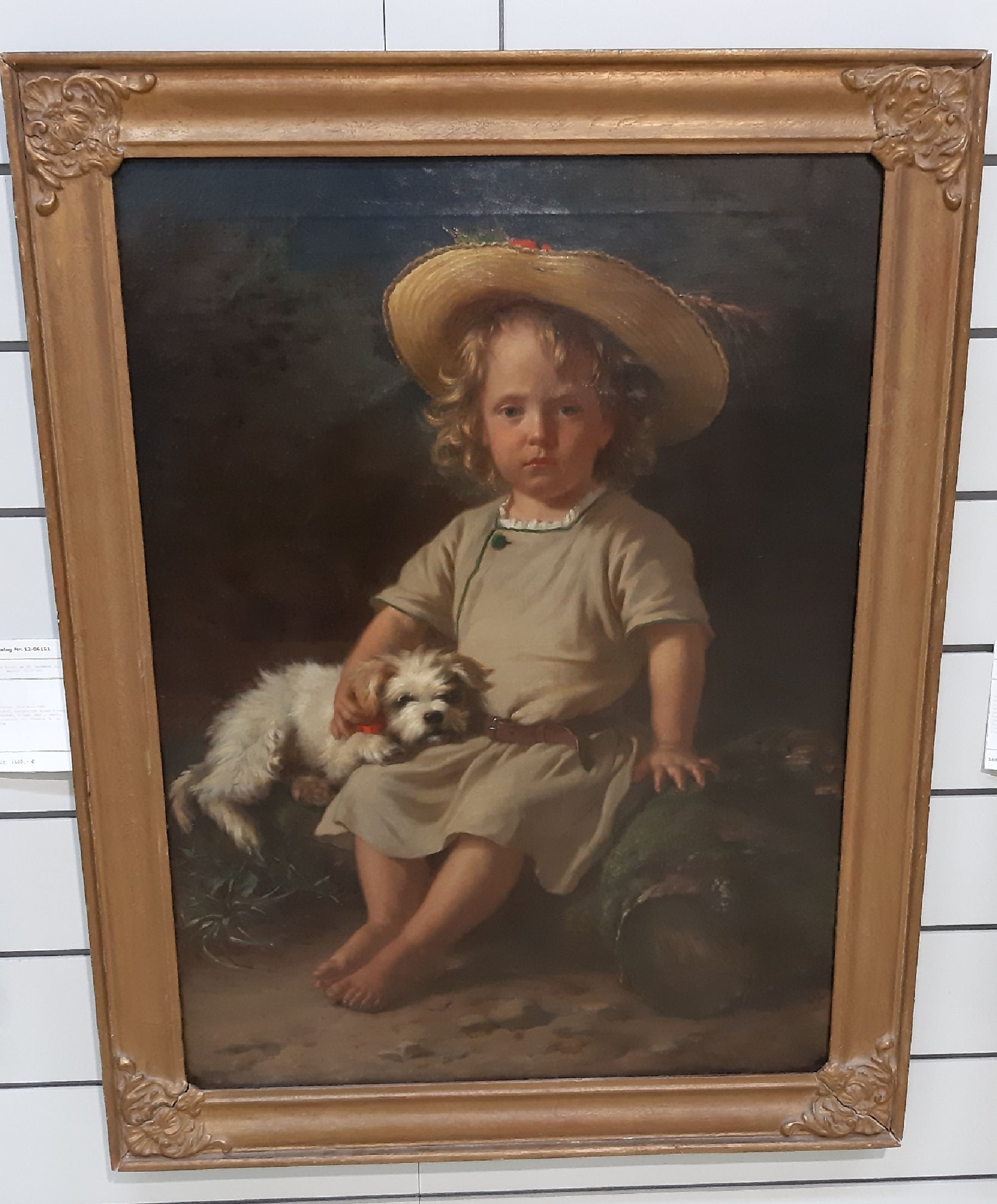Detail b: Alois Schönn, 1826 Wien-1897 Krumpendorf, Ganzporträt eines Kindes mit Hündchen, Öl/Lwd, rest., rechts unten signiert, ca. 90x66cm, R. ca. ...