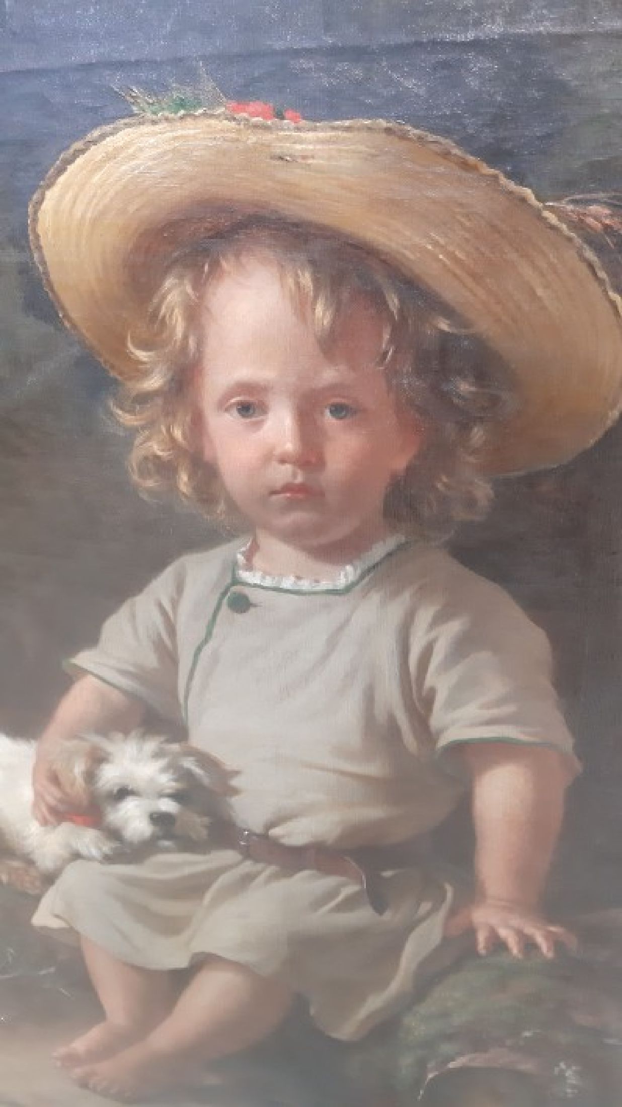 Detail c: Alois Schönn, 1826 Wien-1897 Krumpendorf, Ganzporträt eines Kindes mit Hündchen, Öl/Lwd, rest., rechts unten signiert, ca. 90x66cm, R. ca. ...