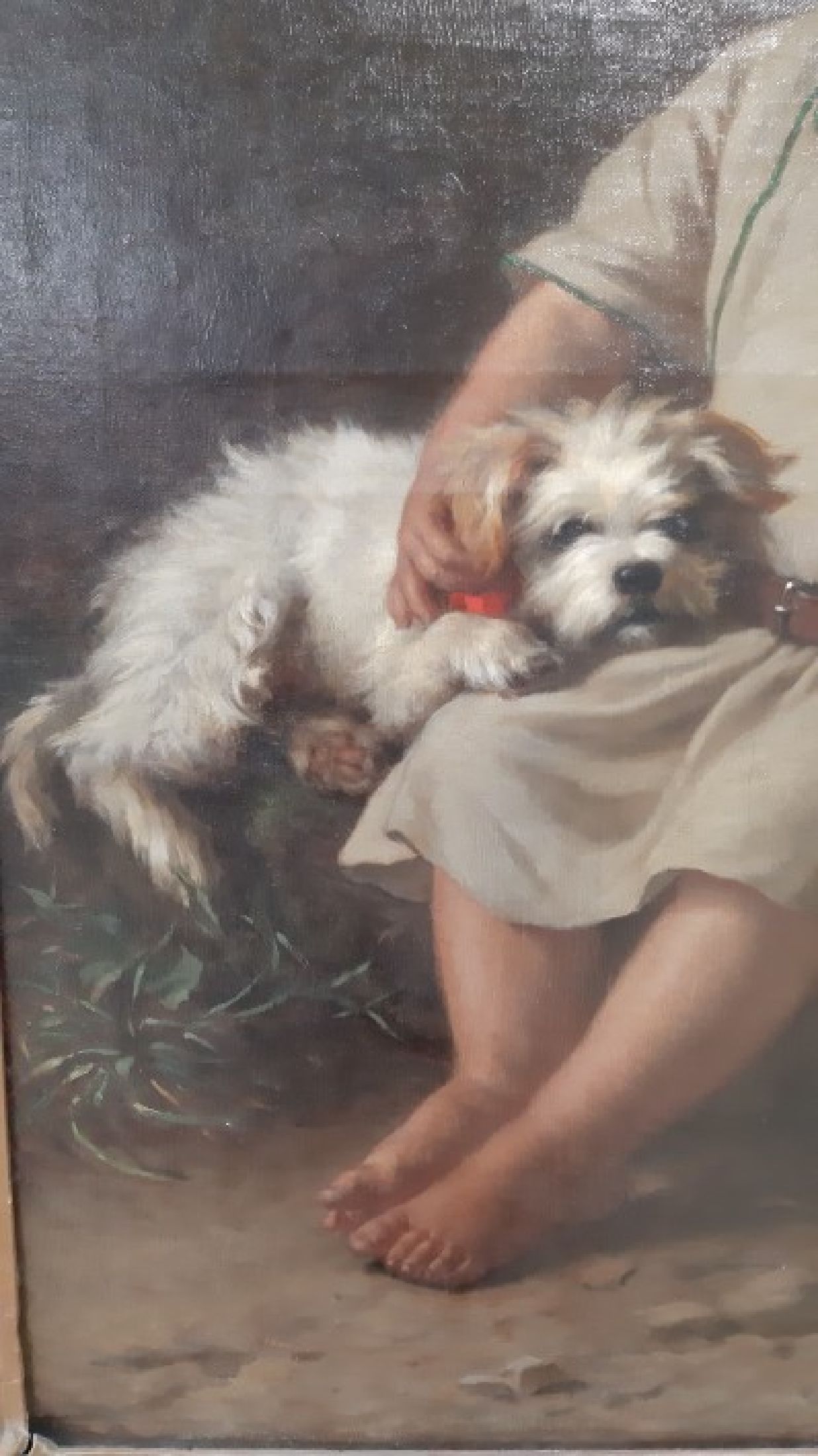 Detail d: Alois Schönn, 1826 Wien-1897 Krumpendorf, Ganzporträt eines Kindes mit Hündchen, Öl/Lwd, rest., rechts unten signiert, ca. 90x66cm, R. ca. ...