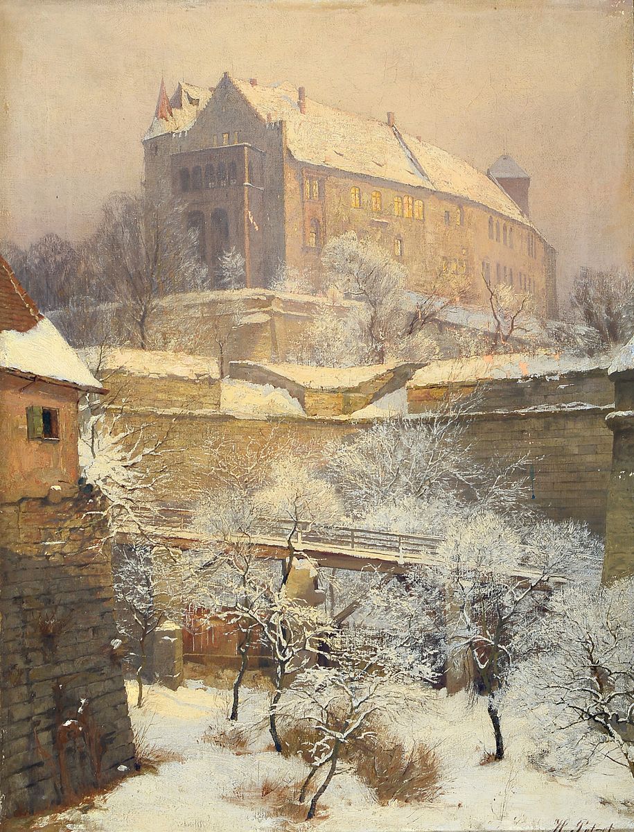 Hermann Petzet, 1860 Bonnland-1935 München, Blick auf die Nürnberger Burg im Winter, Öl/Lwd, rechts unten signiert, ca. 72x56cm, R. ca. 105x87cm, ...