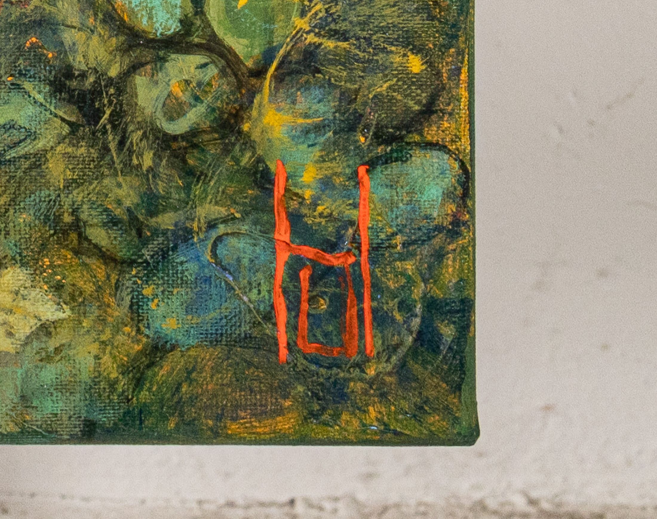 Detail a: Uwe Herbst, geb.1952 Köln, süditalienische Landschaft, Ansicht Taorminas mit Ätna im Abendlicht, neo-impressionistischer Duktus, rechts unten ...