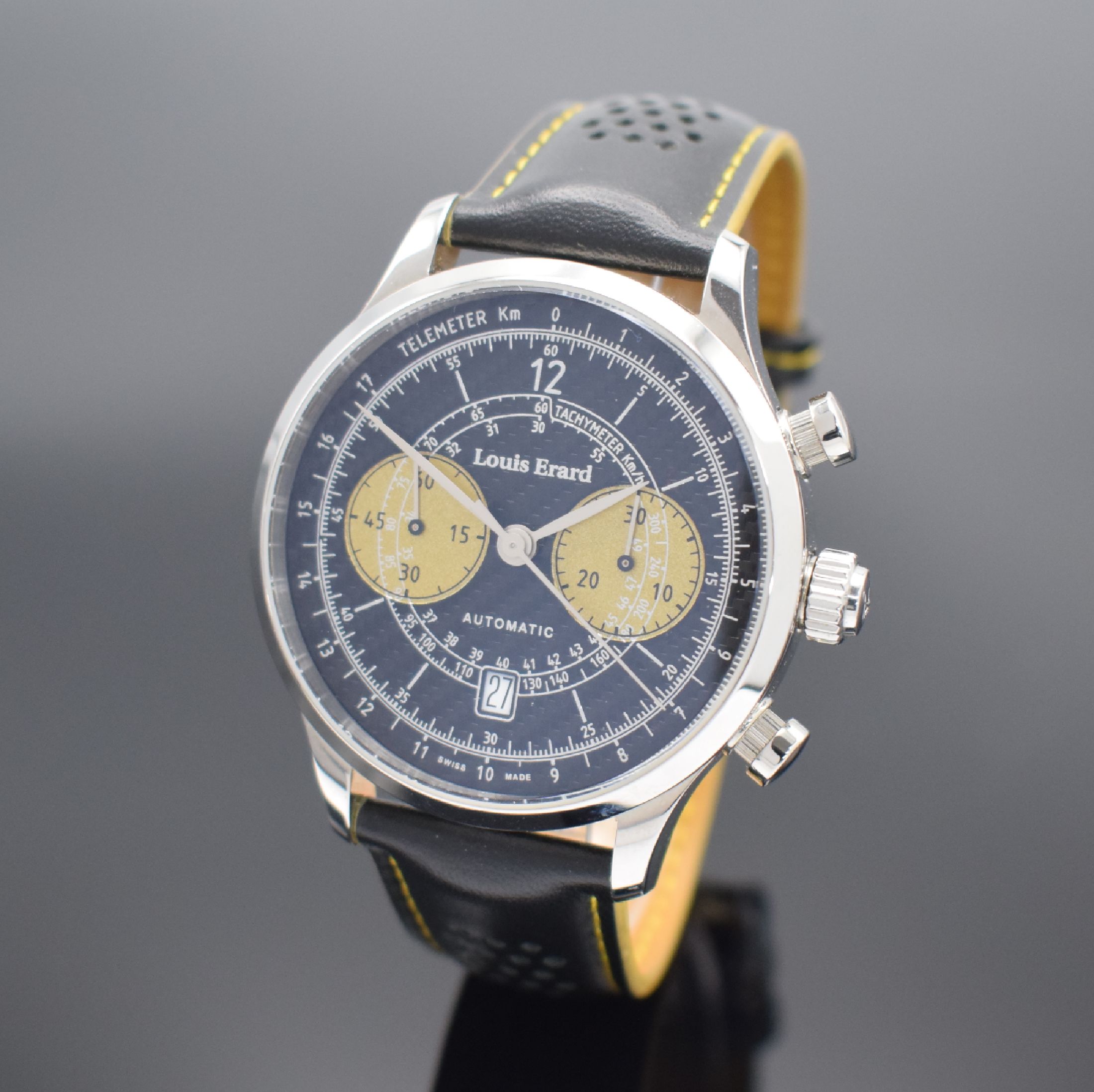 LOUIS ERARD seltener, auf 70 Stück Armbandchronograph Ultima, Automatik, Sondermodell in Edelstahl inkl. orig. Lederband m. orig. Dornschl. in ...