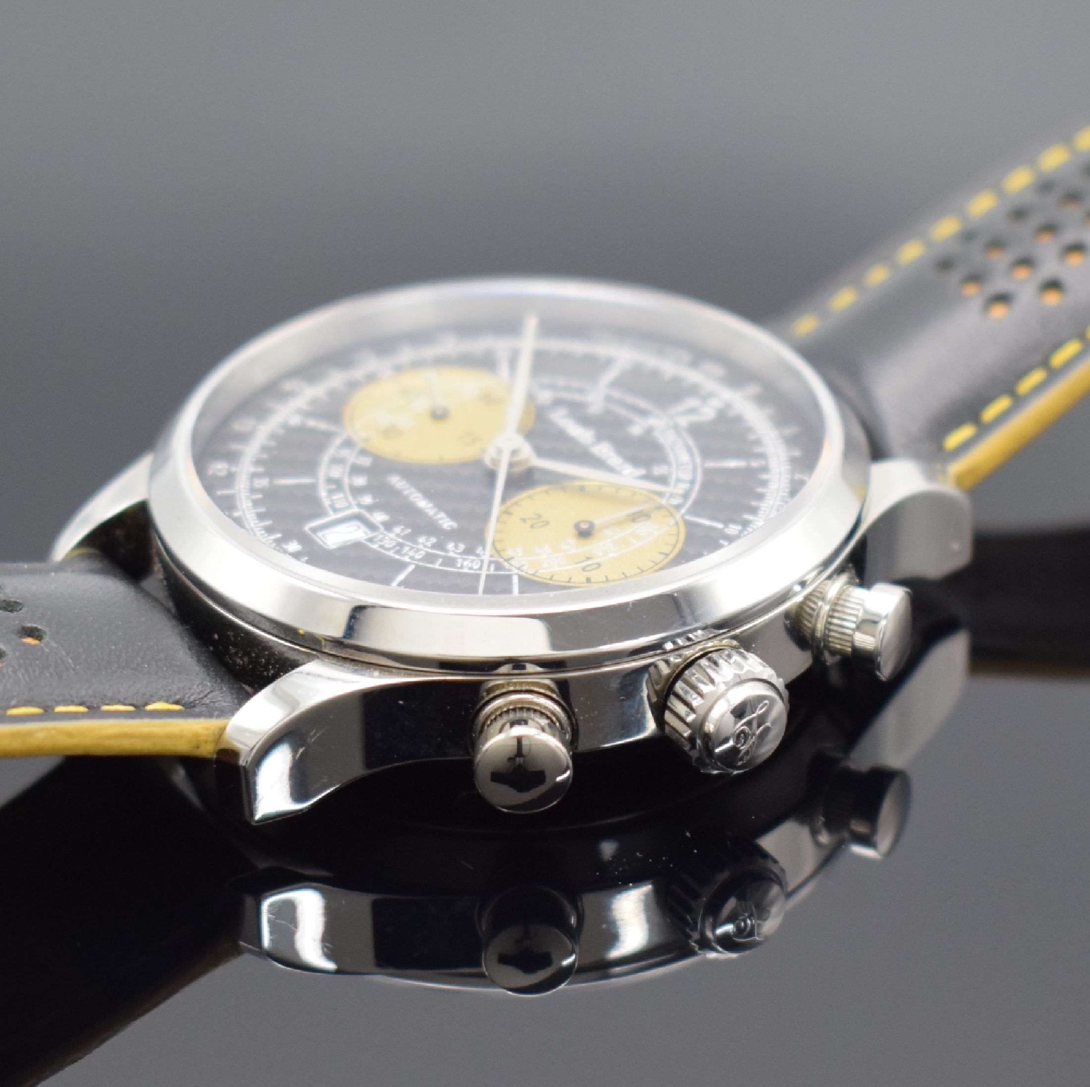 Detail c: LOUIS ERARD seltener, auf 70 Stück Armbandchronograph Ultima, Automatik, Sondermodell in Edelstahl inkl. orig. Lederband m. orig. Dornschl. in ...