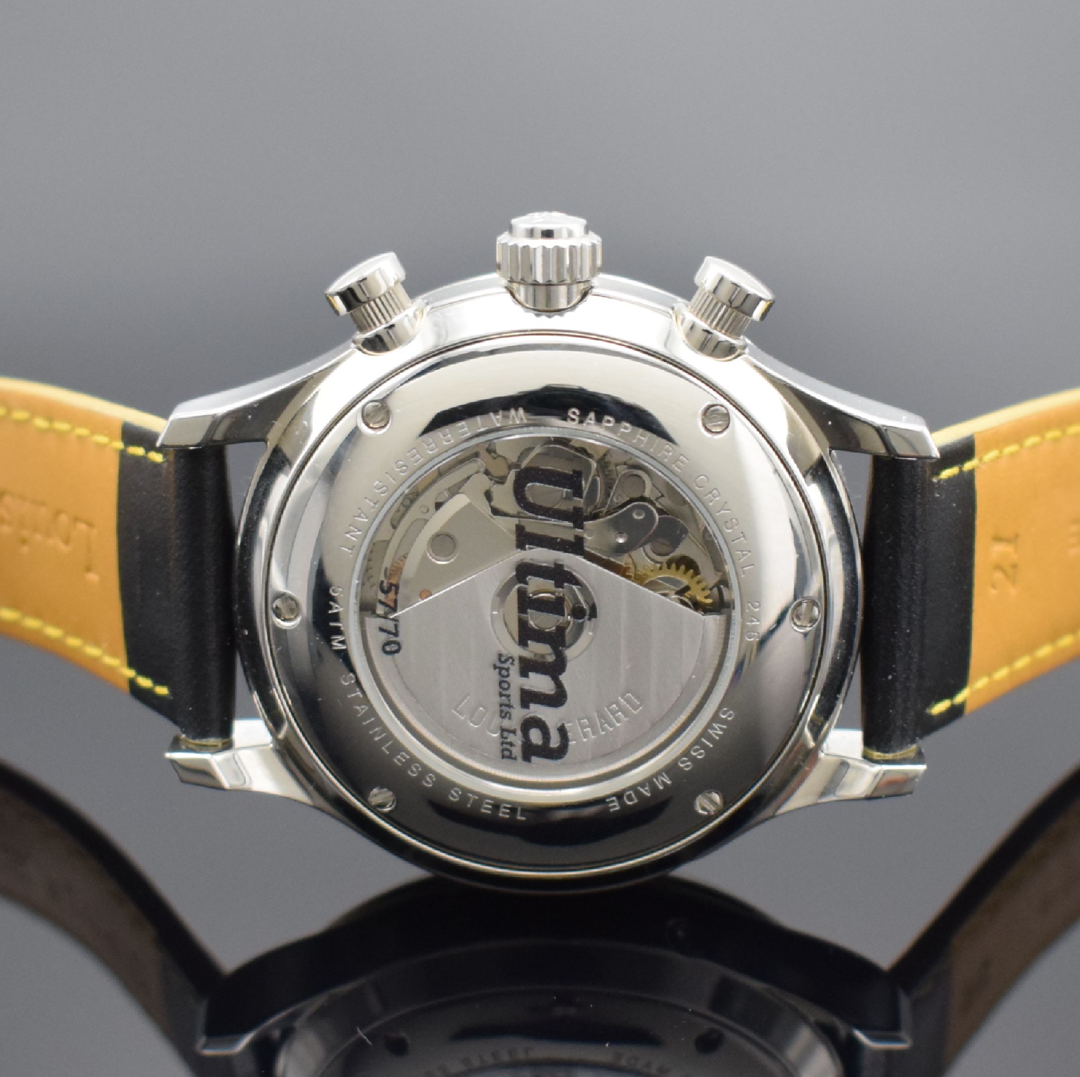 Detail d: LOUIS ERARD seltener, auf 70 Stück Armbandchronograph Ultima, Automatik, Sondermodell in Edelstahl inkl. orig. Lederband m. orig. Dornschl. in ...
