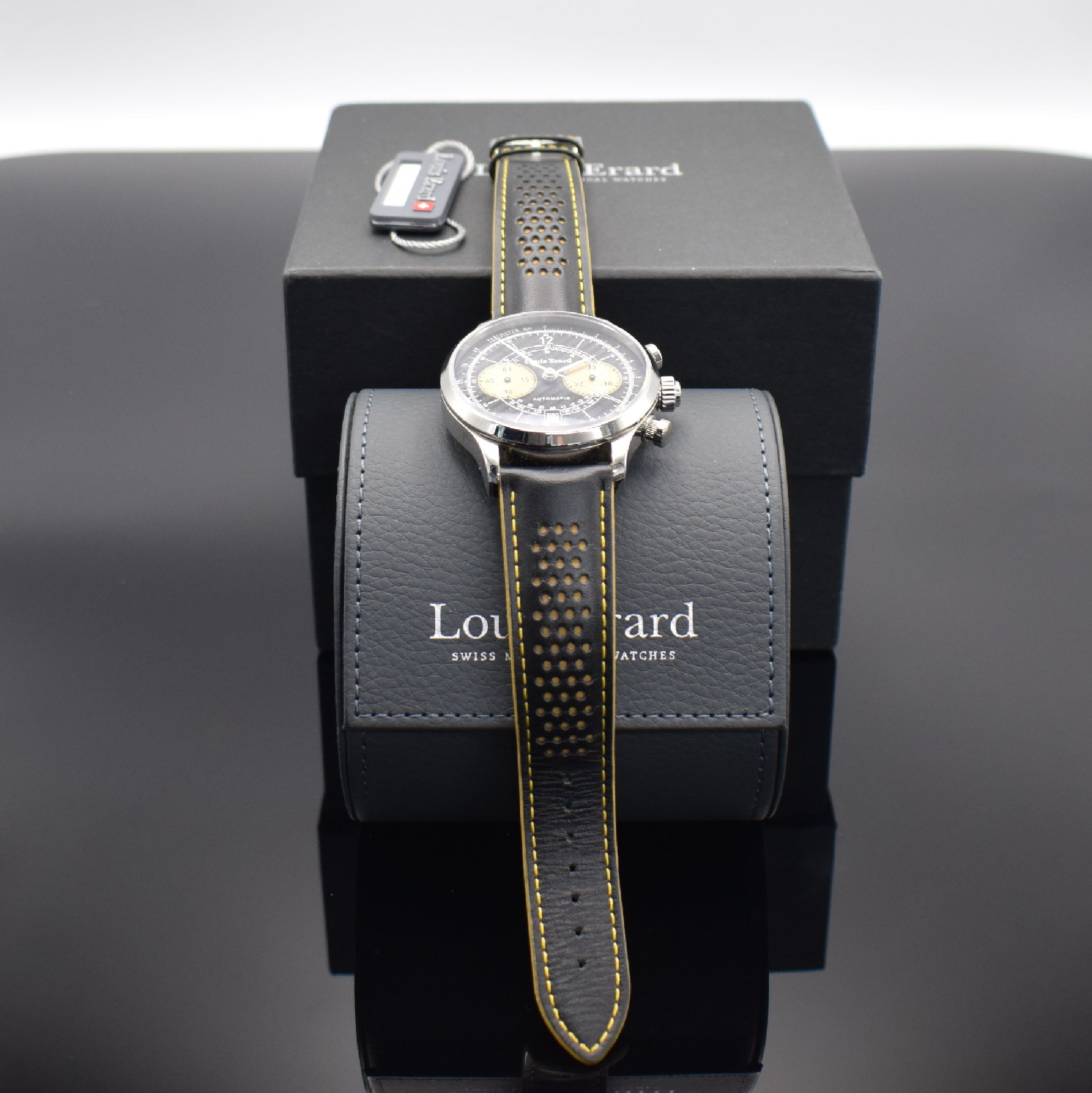 Detail f: LOUIS ERARD seltener, auf 70 Stück Armbandchronograph Ultima, Automatik, Sondermodell in Edelstahl inkl. orig. Lederband m. orig. Dornschl. in ...