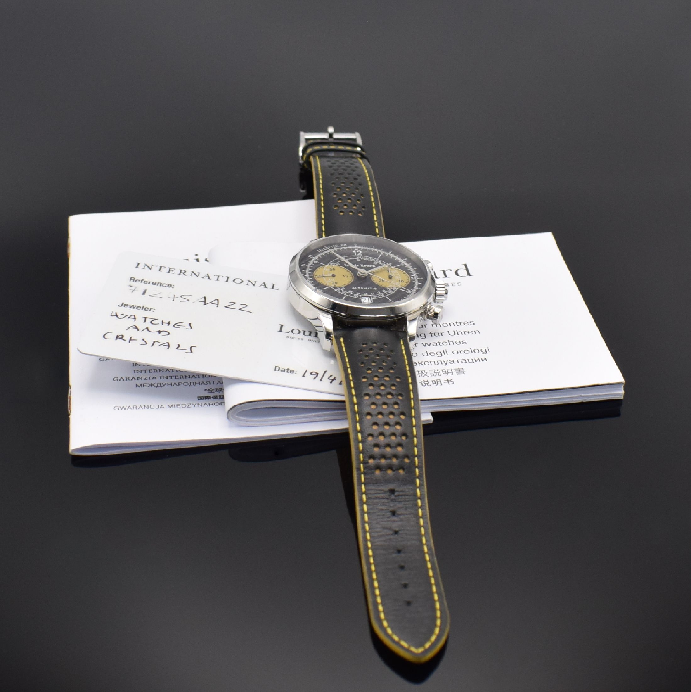 Detail g: LOUIS ERARD seltener, auf 70 Stück Armbandchronograph Ultima, Automatik, Sondermodell in Edelstahl inkl. orig. Lederband m. orig. Dornschl. in ...
