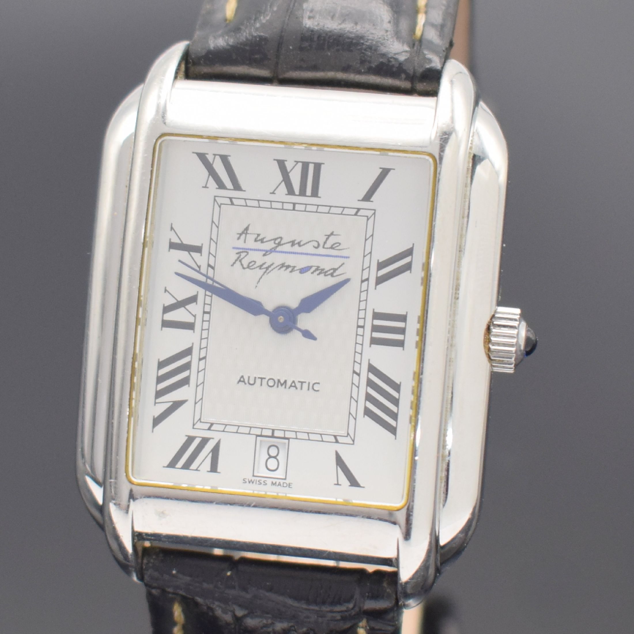 Detail a: AUGUSTE REYMOND Herrenarmbanduhr in Stahl, Schweiz um 2000, TCM-Edition, gestuftes Edel- stahlgeh. beids. vergl., Boden aufgedr., Schmuckkrone, silb. ...
