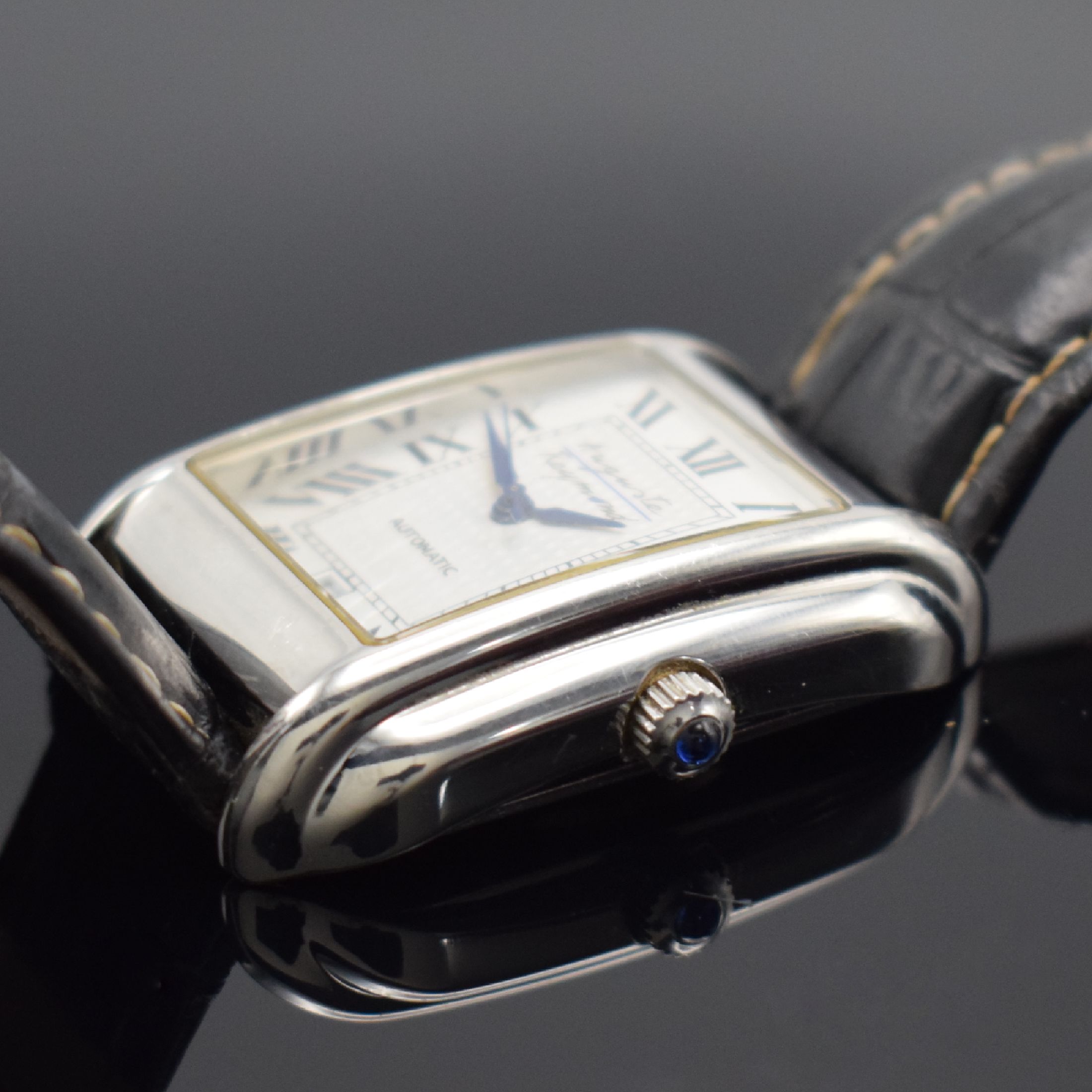Detail b: AUGUSTE REYMOND Herrenarmbanduhr in Stahl, Schweiz um 2000, TCM-Edition, gestuftes Edel- stahlgeh. beids. vergl., Boden aufgedr., Schmuckkrone, silb. ...