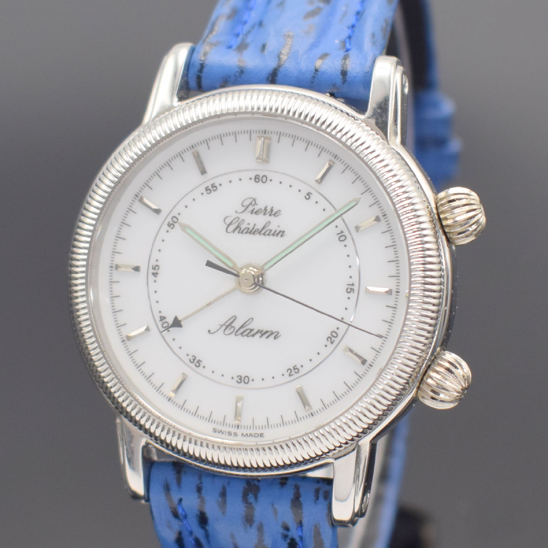 Detail a: PIERRE CHATELAIN Reveil Herrenarmbanduhr mit Wecker, Schweiz um 2000, Handaufzug, Boden 4-fach verschr., Krone b. 4 f. Zeigerstellung, Krone b. 2 f. ...