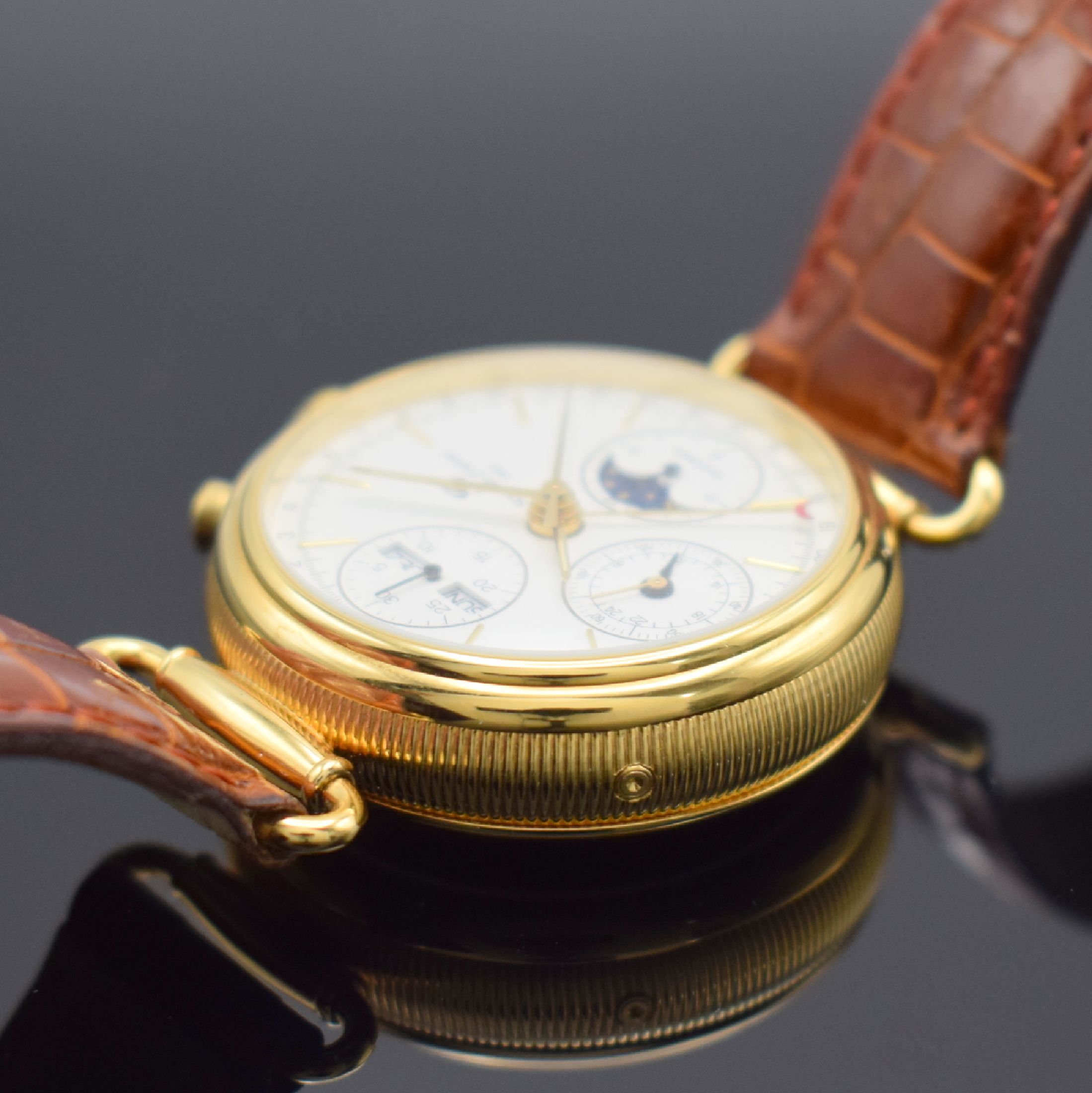 Detail c: SCHWARZ ETIENNE Armbandchronograph mit Vollkalender, Automatik, Schweiz um 1994, Metallgeh. hartverg., Bauweise 1930er Jahre, Scharnier-Bandanst., ...