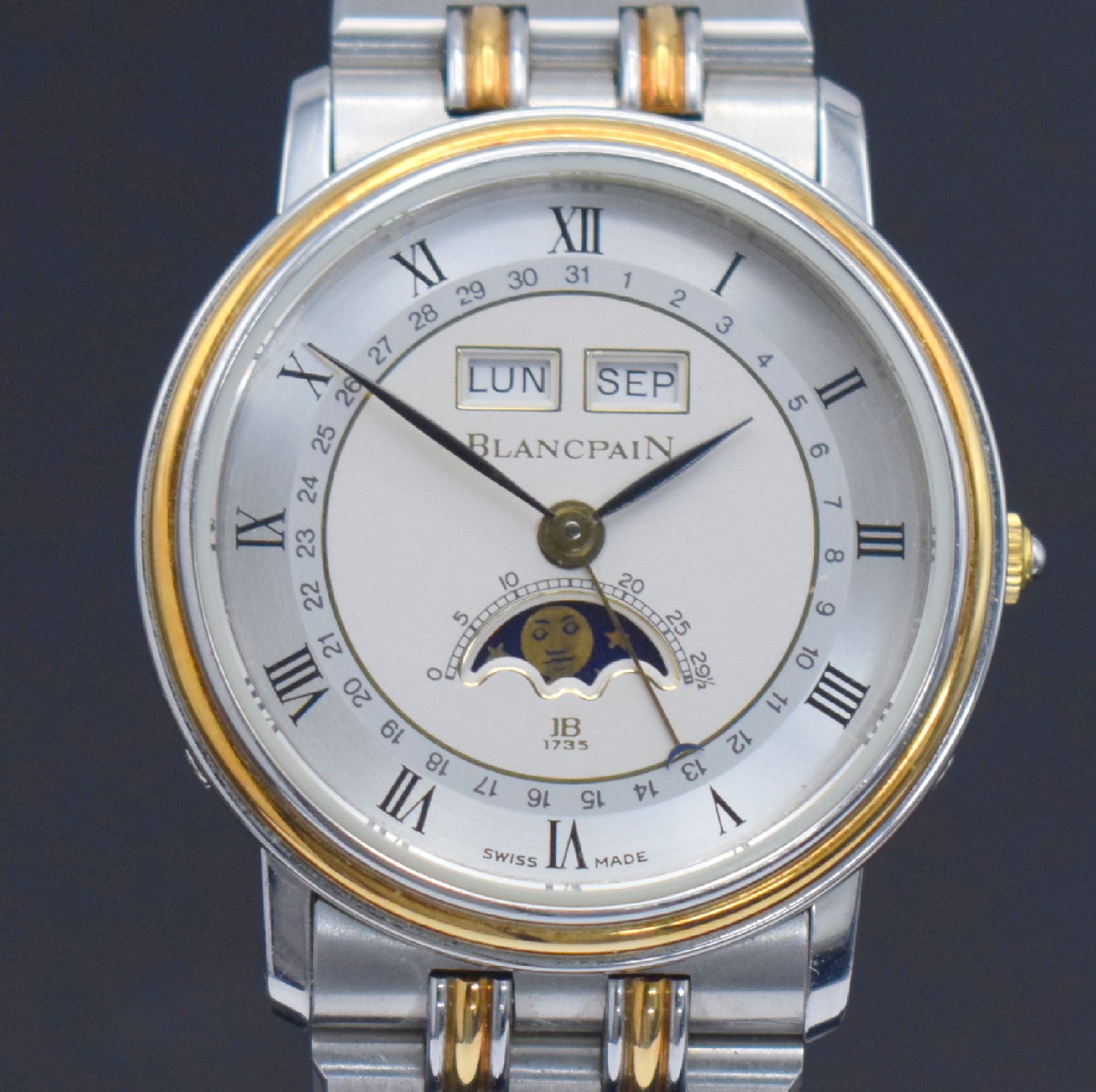 Detail a: BLANCPAIN hochfeine Herrenarmbanduhr mit Vollkalenderanzeige inklusive Mondphase, Schweiz um 1990, Handaufzug, Edelstahl/Gold kombiniert inkl. ...