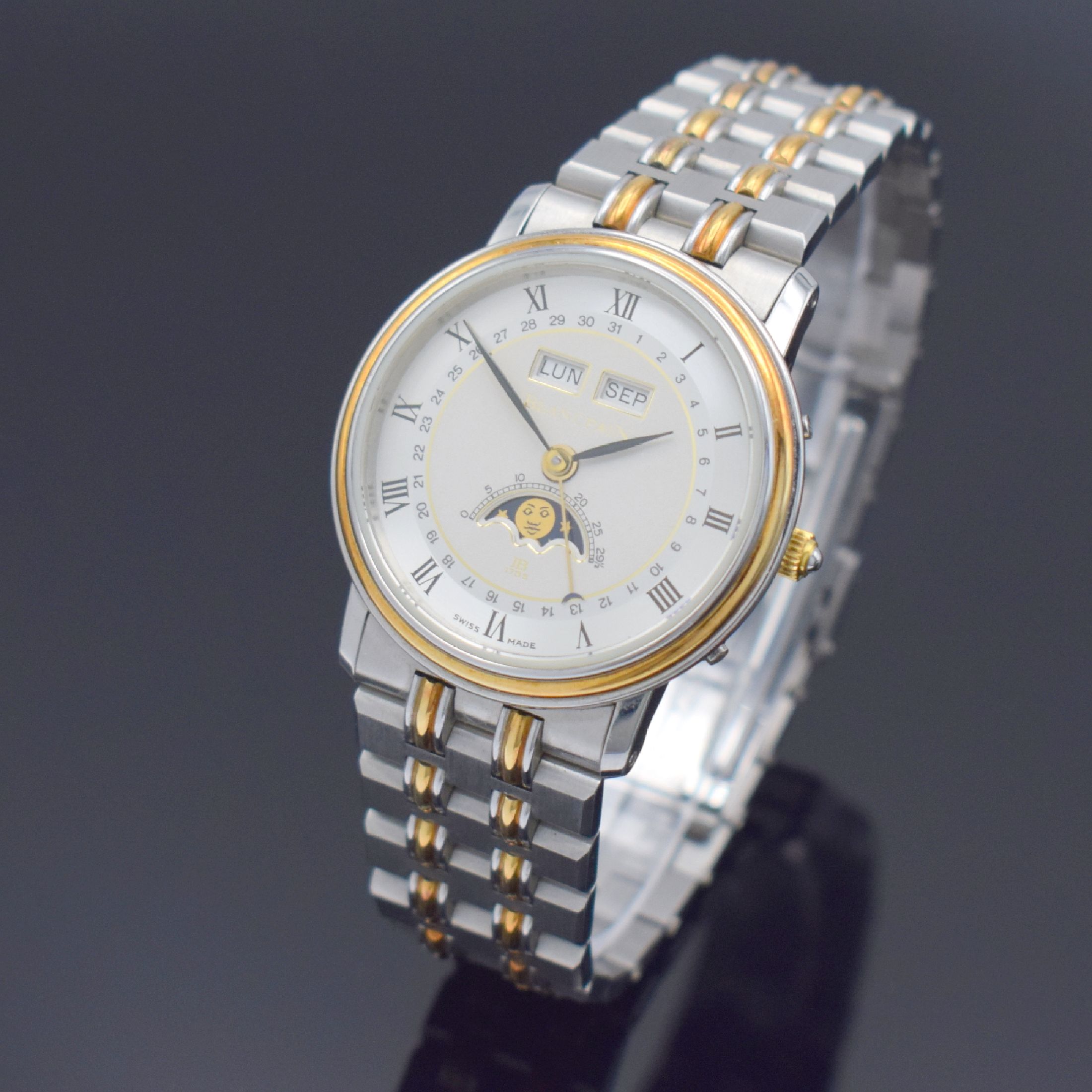 Detail c: BLANCPAIN hochfeine Herrenarmbanduhr mit Vollkalenderanzeige inklusive Mondphase, Schweiz um 1990, Handaufzug, Edelstahl/Gold kombiniert inkl. ...