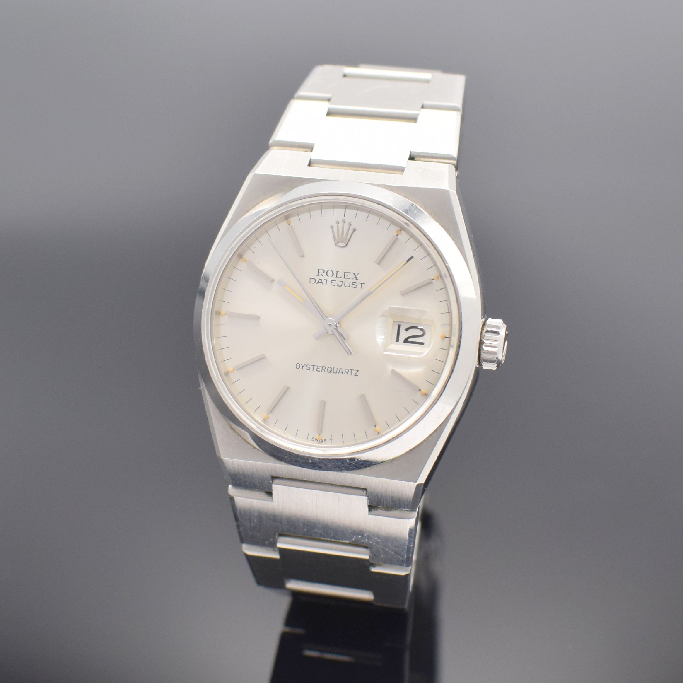 ROLEX Oysterquartz Datejust seltene Herrenarmbanduhr in Edelstahl Referenz 17000, Schweiz um 1978, Edelstahlband m. Faltschl., Boden & Krone geschr., ...