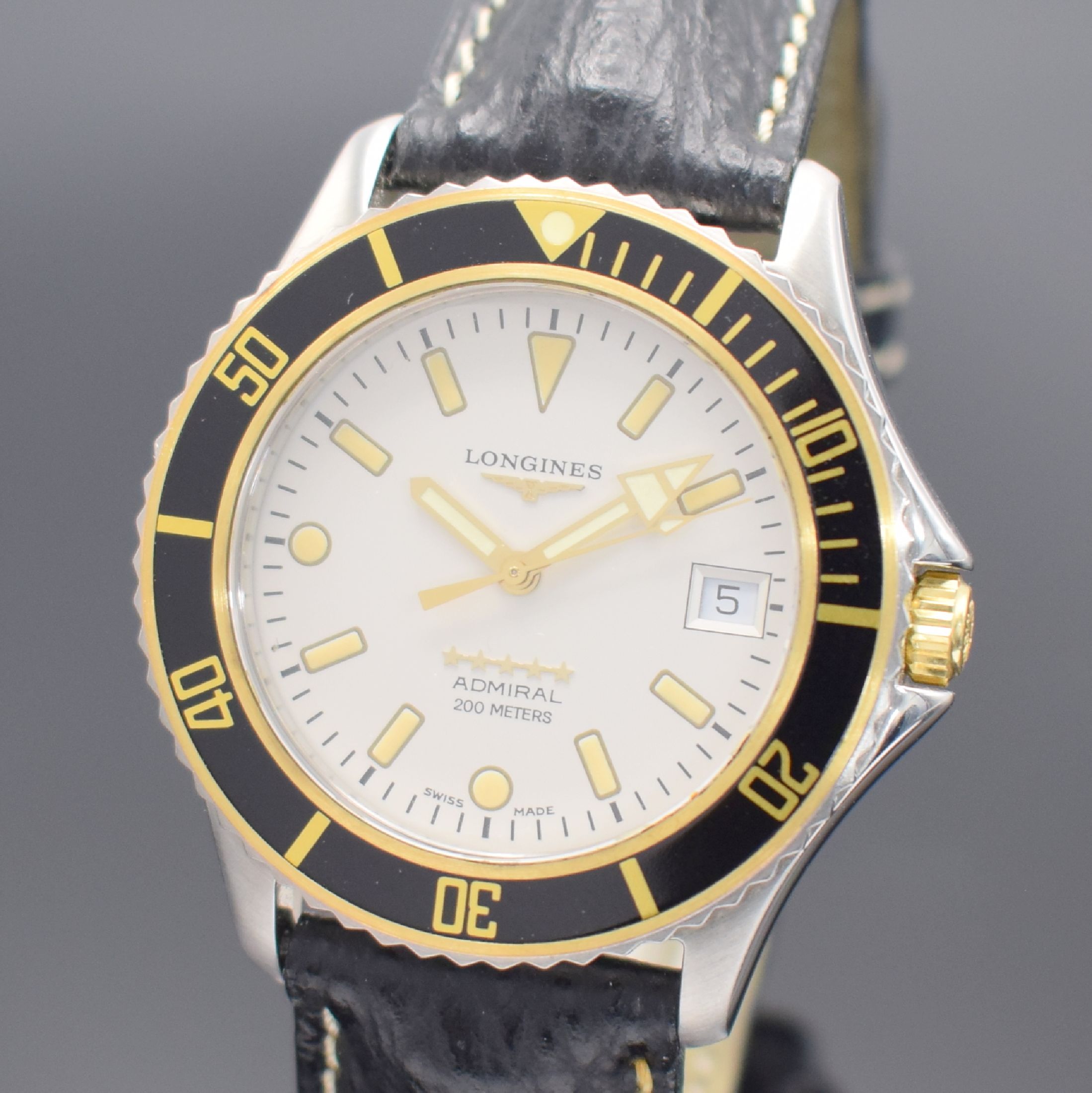 Detail a: LONGINES Admiral Five Stars Herrenarmbanduhr Referenz L3.502.5, Schweiz um 1998, Automatik, Edelstahl/Gold komb. inkl. orig. Lederband m. orig. ...