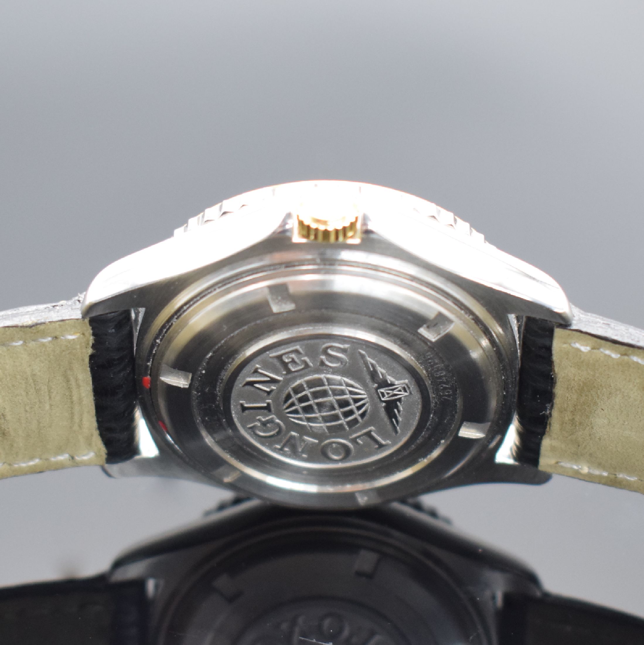 Detail d: LONGINES Admiral Five Stars Herrenarmbanduhr Referenz L3.502.5, Schweiz um 1998, Automatik, Edelstahl/Gold komb. inkl. orig. Lederband m. orig. ...