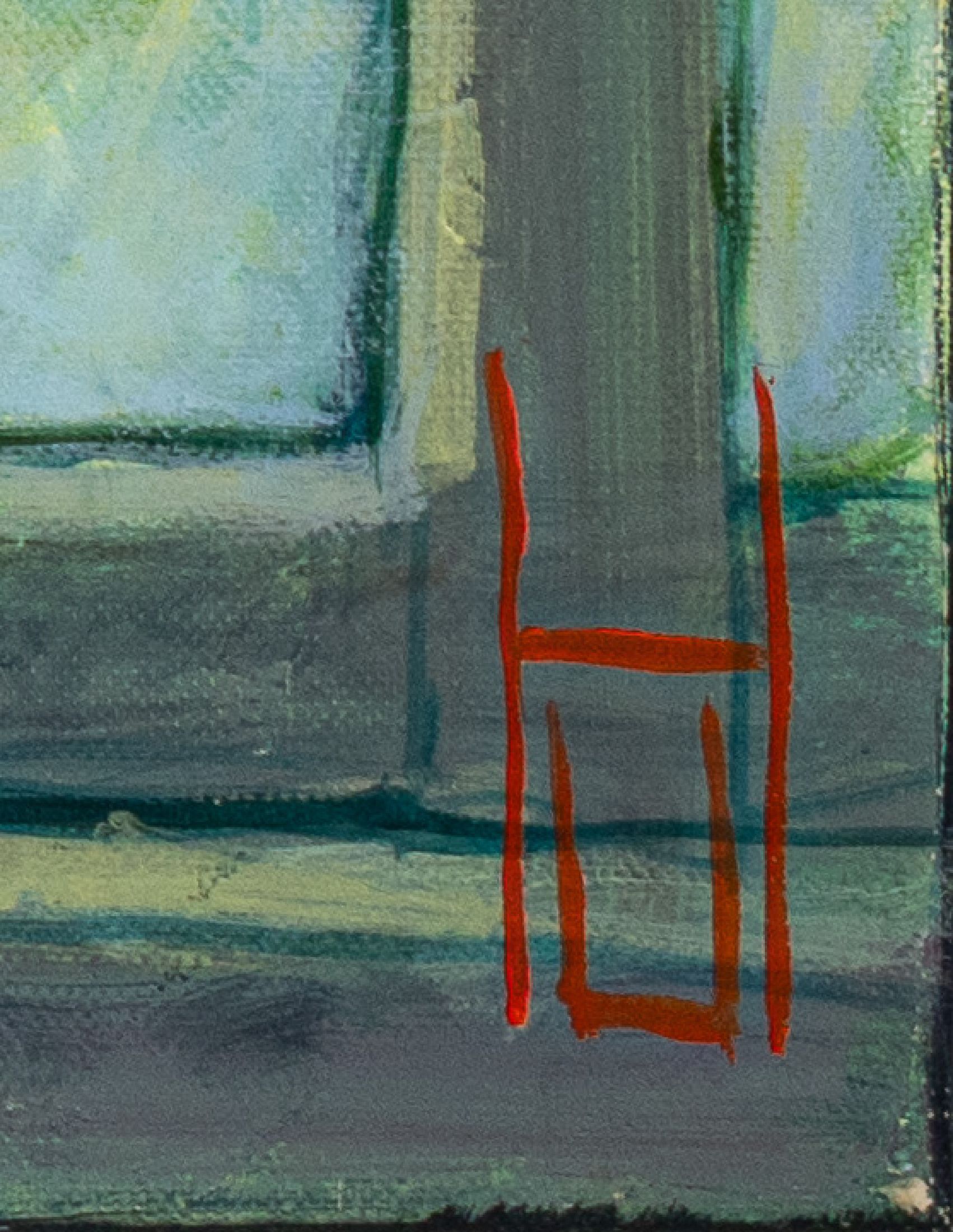 Detail a: Uwe Herbst, geb. 1952 Köln, "Blick aus dem alten Gewächshaus", impressives Garten -Interieur, rechts unten monogrammiert, Öl/Lwd, 80x120 ...