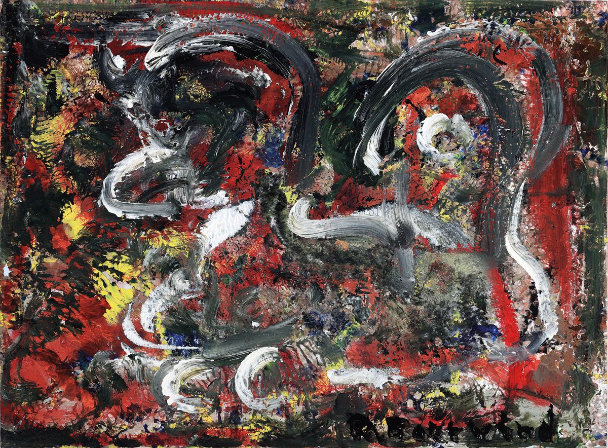 Rudi Baerwind, 1910-1982 Mannheim, Studium in Berlin, München und Paris, war Schüler von Fernand Leger, tachistische Komposition in rotschwarz und ...