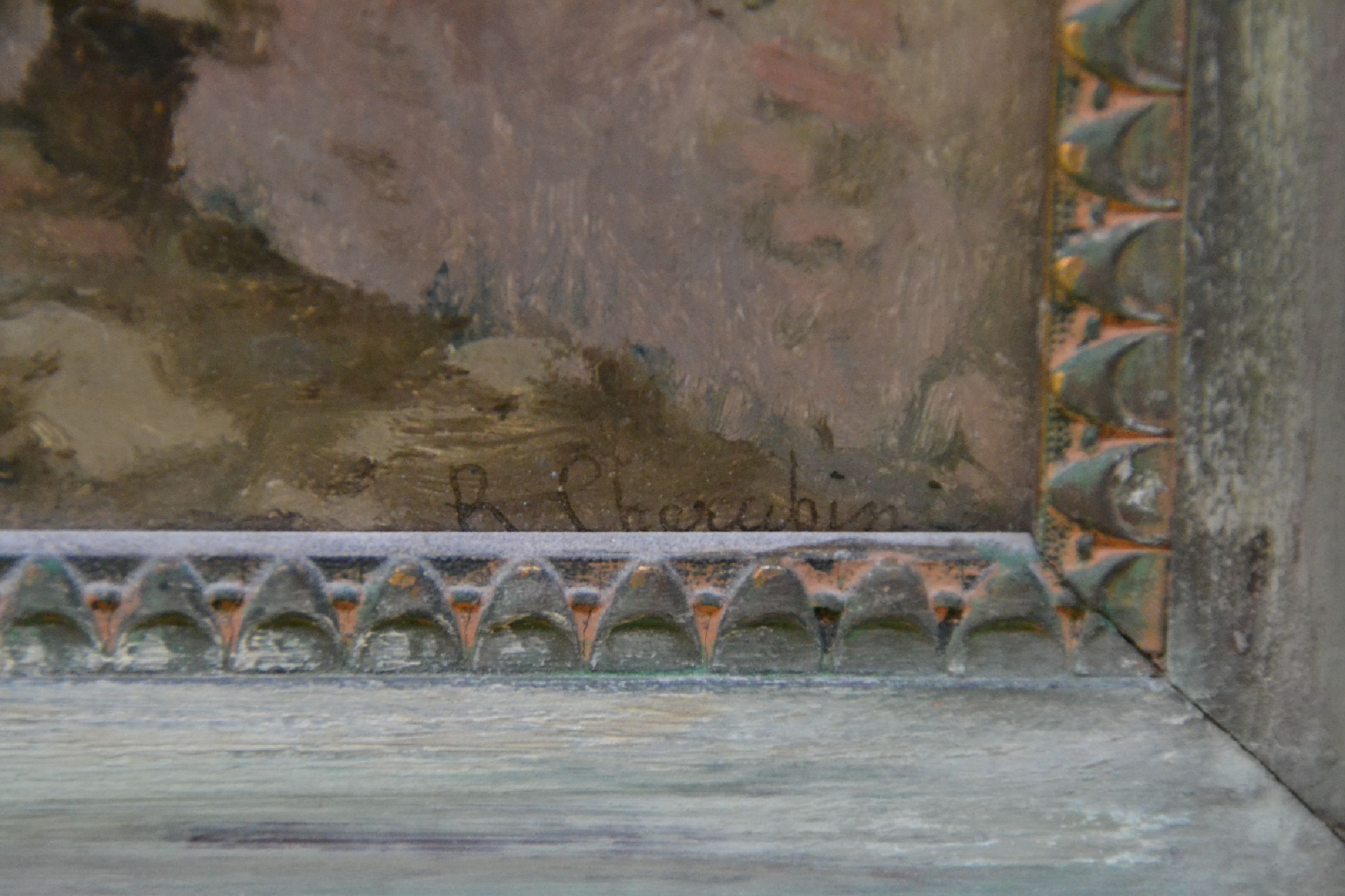 Detail d: Andrea Cherubini, 1833-1905 Italien, italienischer Maler langjährig ansässig in Rom, exotisch umwachsene Toreinfahrt in süditalienischer ...