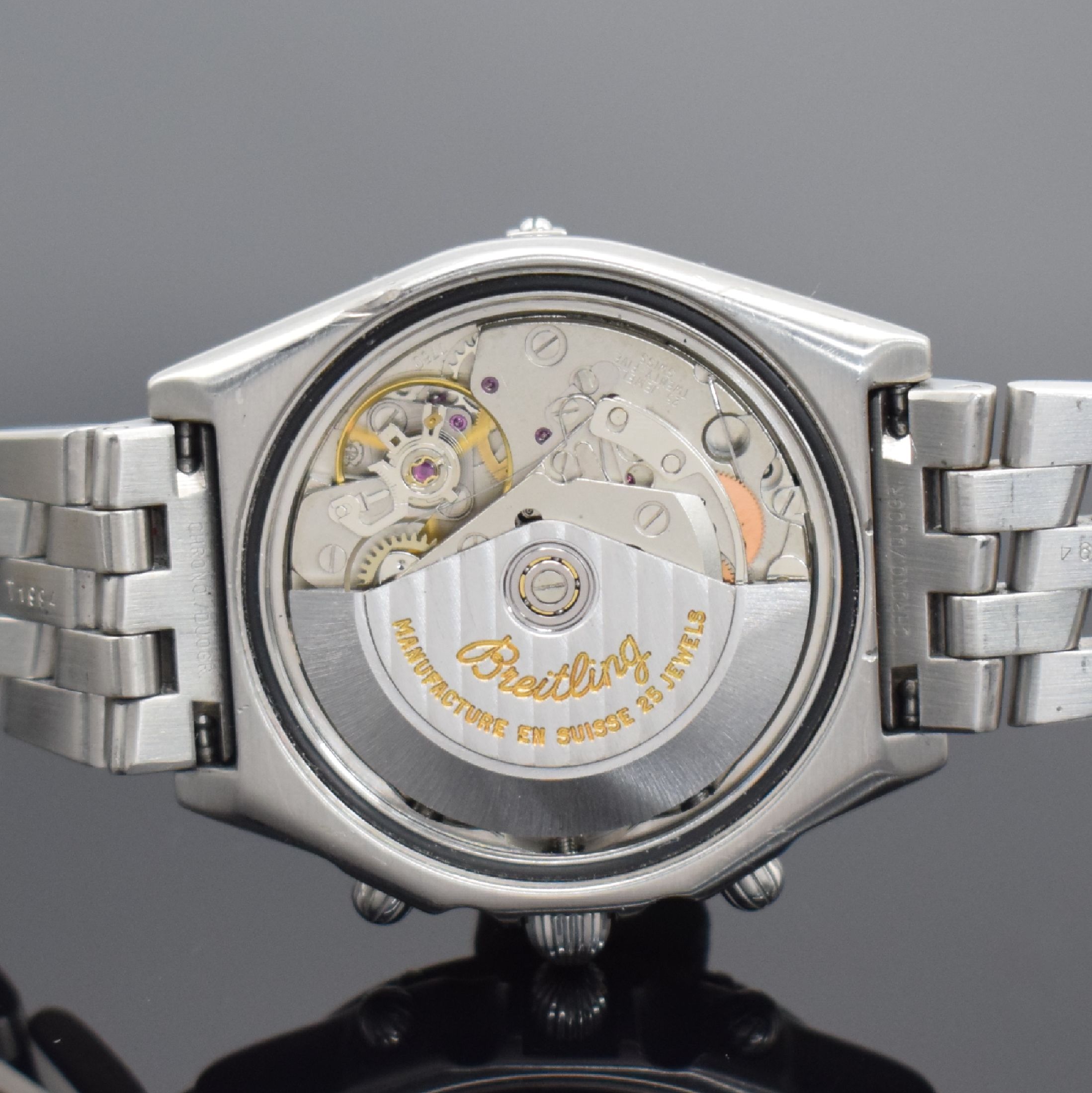 Detail f: BREITLING Chronomat Sondermodell Blue Impulse auf 1000 Stück limitierte Herrenarmbanduhr mit Chronograph Referenz A13048, Schweiz um 1996, ...