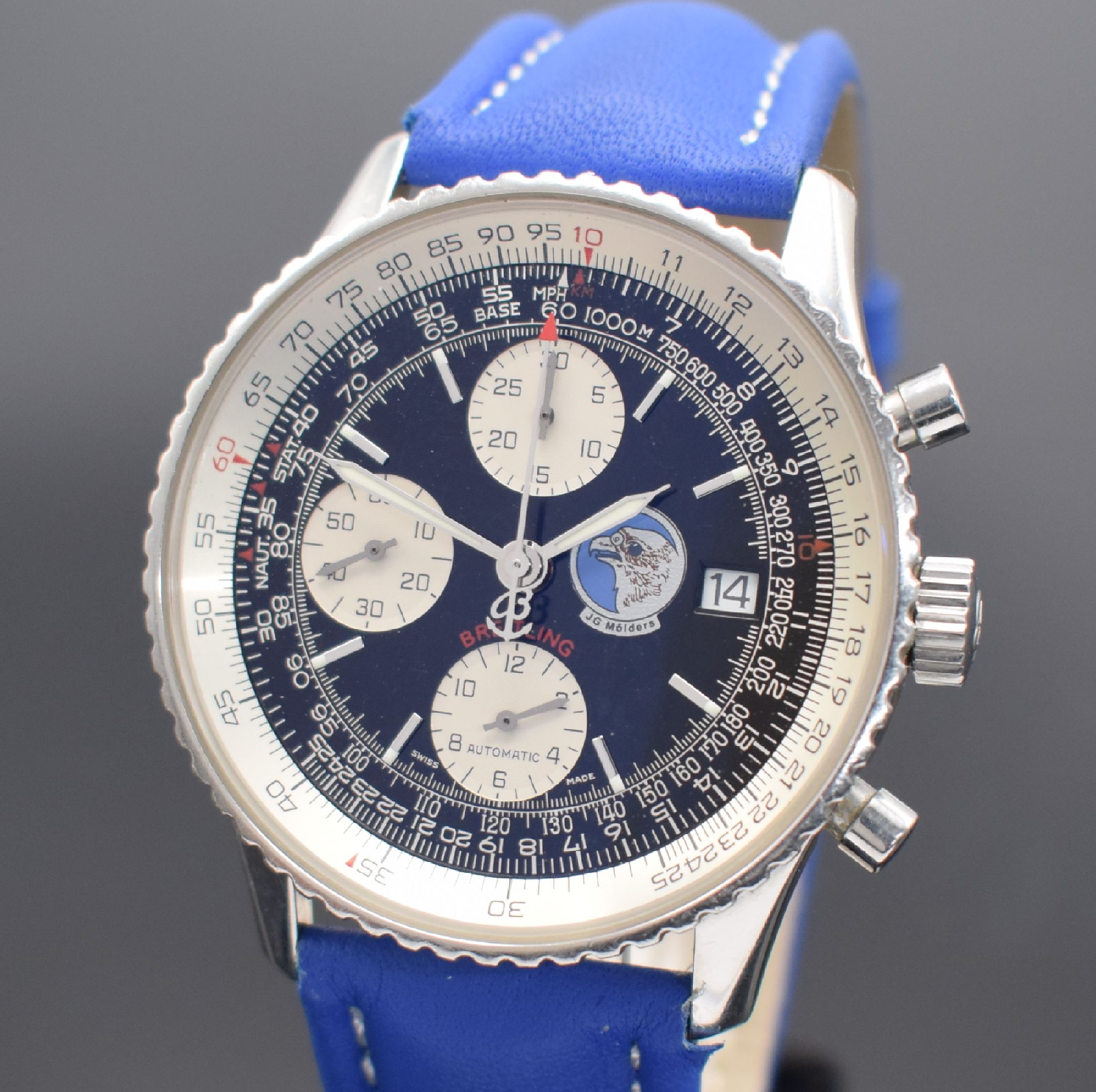 Detail a: BREITLING Old Navitimer Sondermodell Jagdgeschwader Mölders auf 250 Stück limitierte Herrenarmbanduhr mit Chronograph Referenz A13322, Schweiz um ...