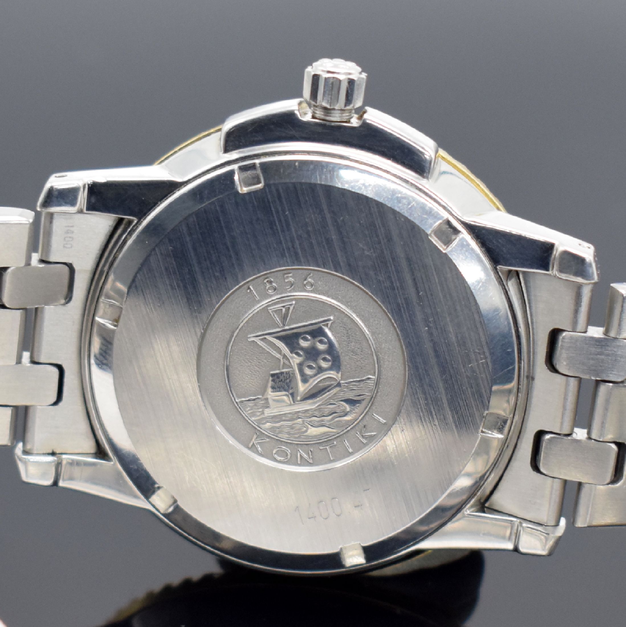 Detail c: ETERNA-MATIC Chronometer Kontiki Herrenarmbanduhr Referenz 629.1400.47S, Schweiz um 2000, Automatik, Edelstahl & Gold komb., Boden geschr., Tubus & ...