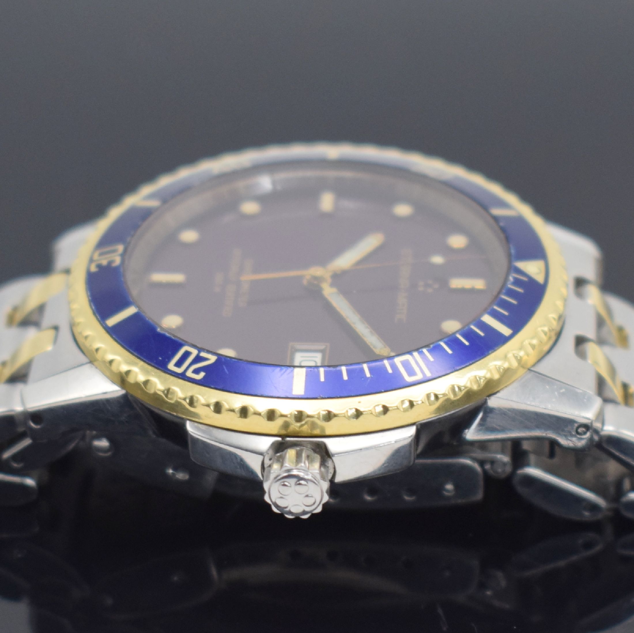Detail d: ETERNA-MATIC Chronometer Kontiki Herrenarmbanduhr Referenz 629.1400.47S, Schweiz um 2000, Automatik, Edelstahl & Gold komb., Boden geschr., Tubus & ...