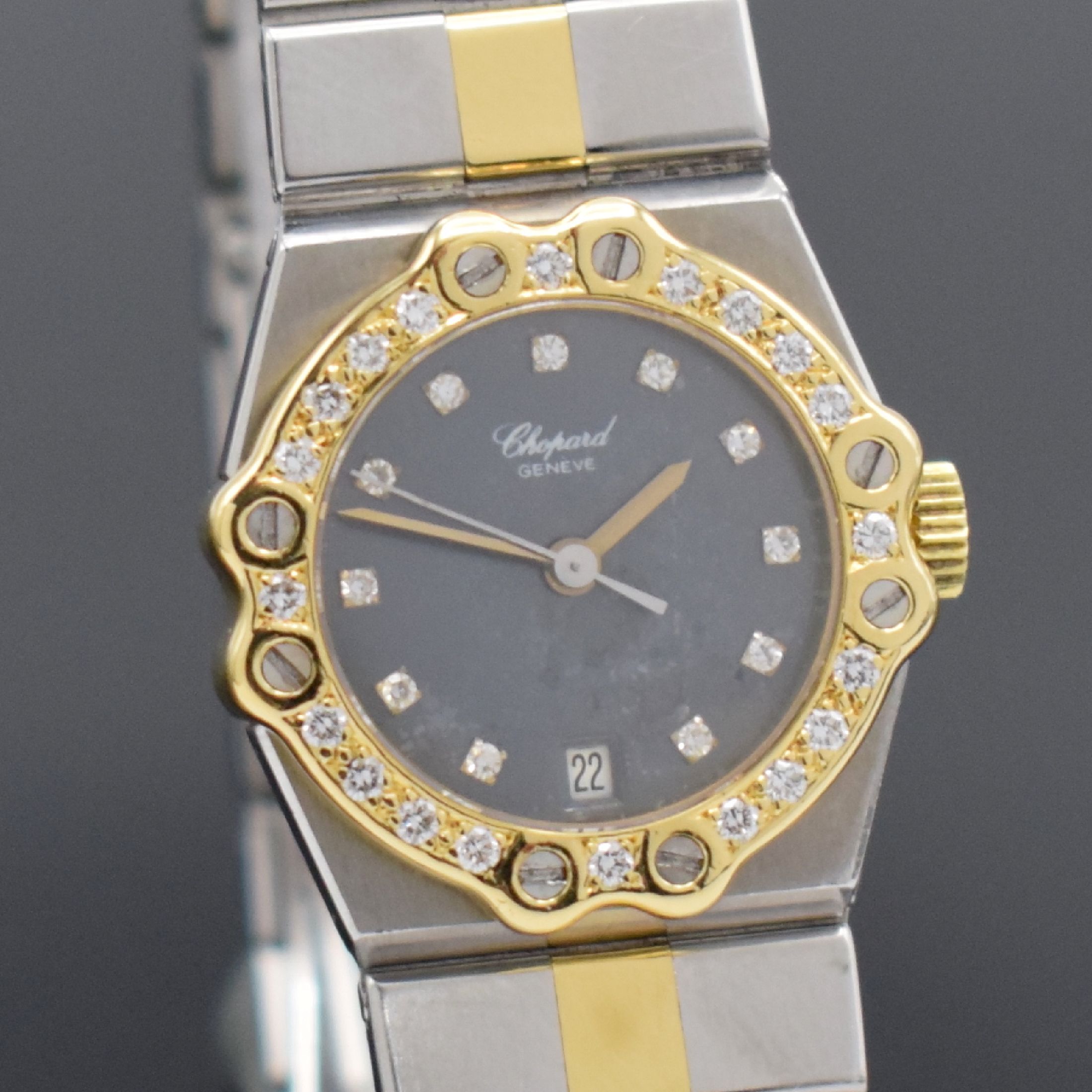 Detail a: CHOPARD Damenarmbanduhr Model St. Moritz Referenz 8024, Schweiz um 1990, quarz, Edelstahl/Gold kombiniert inkl. Gliederband m. dopp. Faltschl., ...