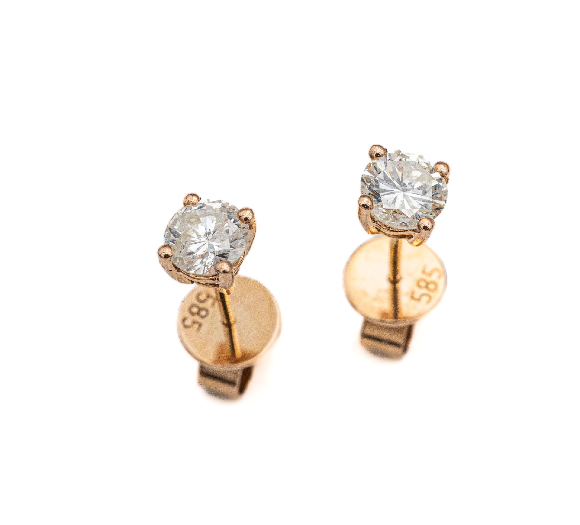 Detail a: Paar 14 kt Gold Brillant-Ohrstecker, RG 585/000, 2 Altschliffdiamanten zus. ca. 1.07 ct l.get.Weiß/p