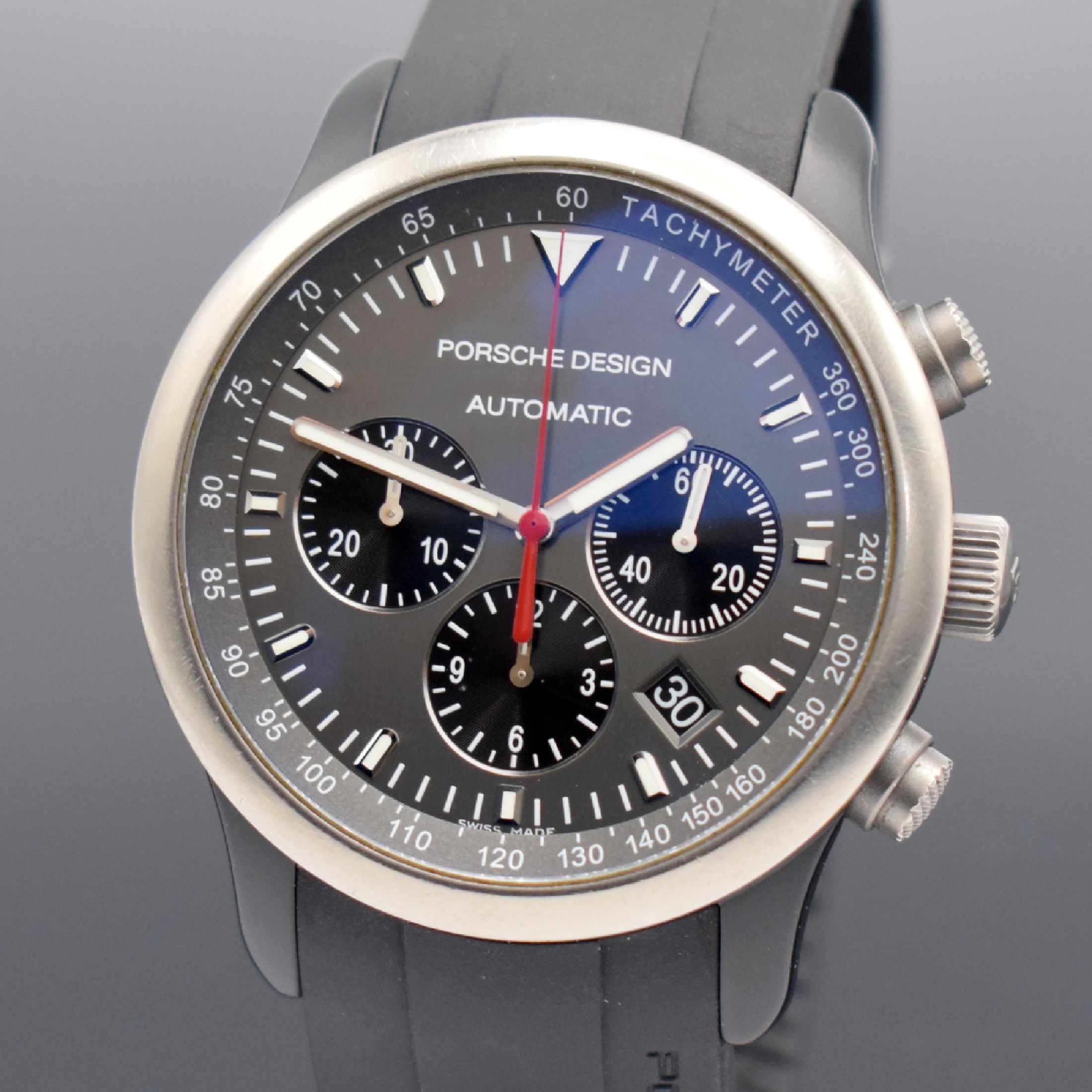 Detail a: PORSCHE DESIGN Armbandchronograph Referenz 6612.14, Schweiz um 2010, Automatik, teils geschwärztes Geh. in Aluminium & Titan, Boden & Krone ...