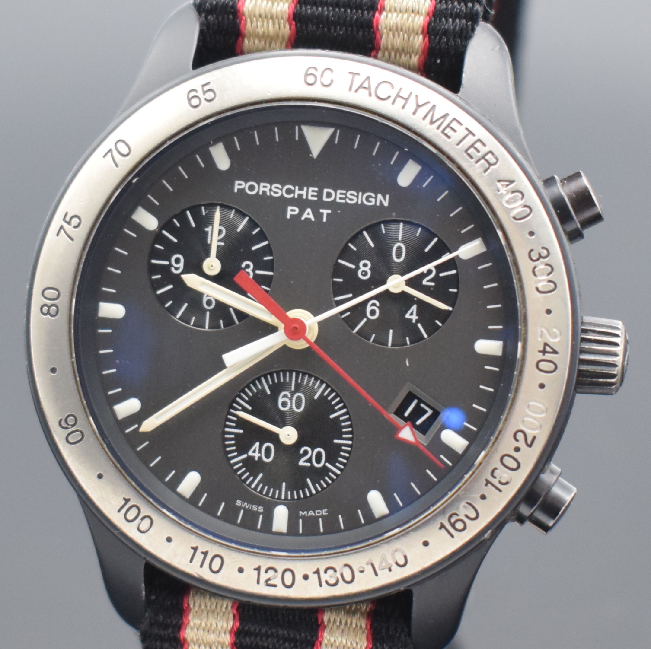 Detail a: PORSCHE DESIGN PAT / ETERNA Herrenarmbanduhr mit Chronograph Referenz 6610.14, Schweiz um 2000, quarz, z. T. geschw. Titan/Aluminium- Gehäuse, Krone ...