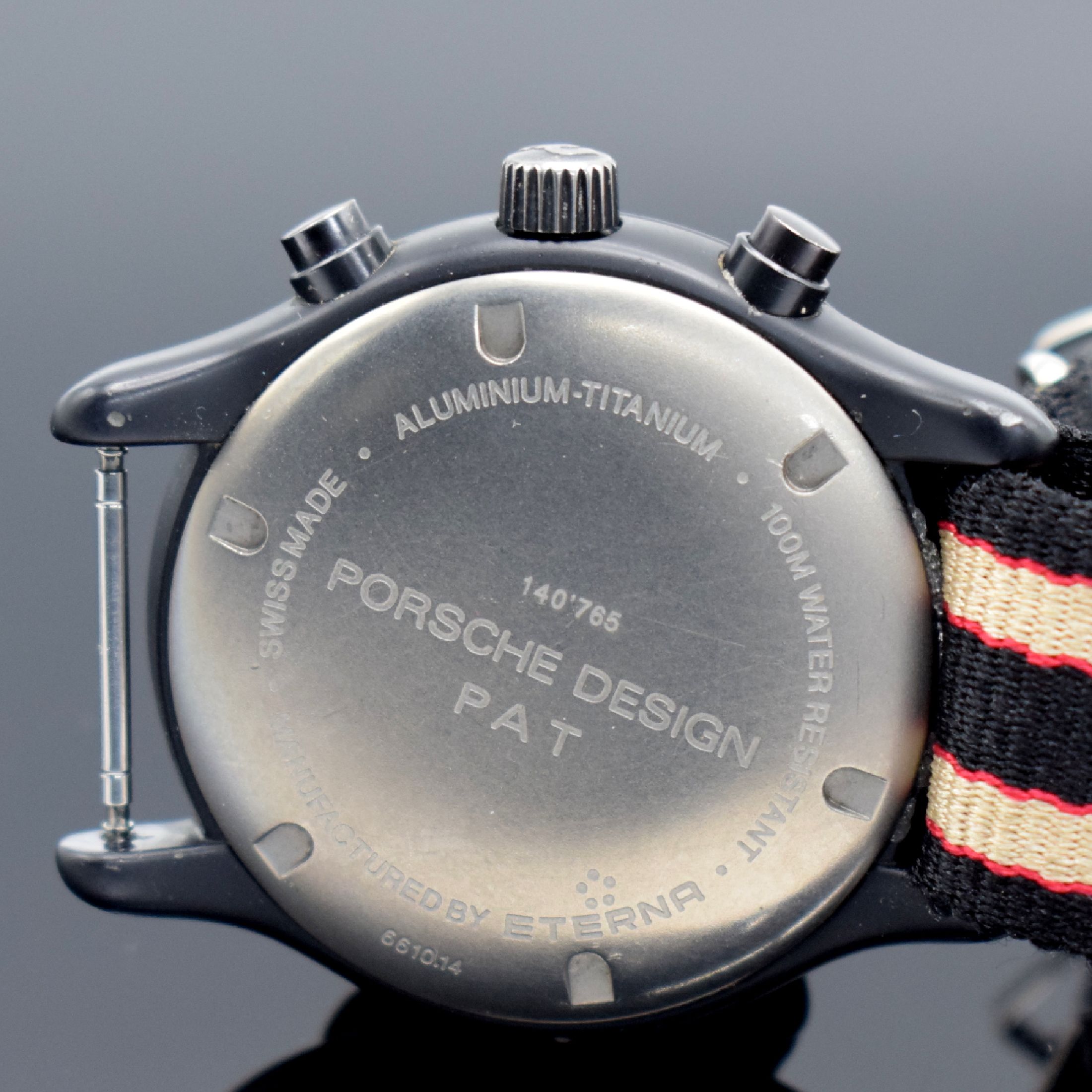 Detail d: PORSCHE DESIGN PAT / ETERNA Herrenarmbanduhr mit Chronograph Referenz 6610.14, Schweiz um 2000, quarz, z. T. geschw. Titan/Aluminium- Gehäuse, Krone ...