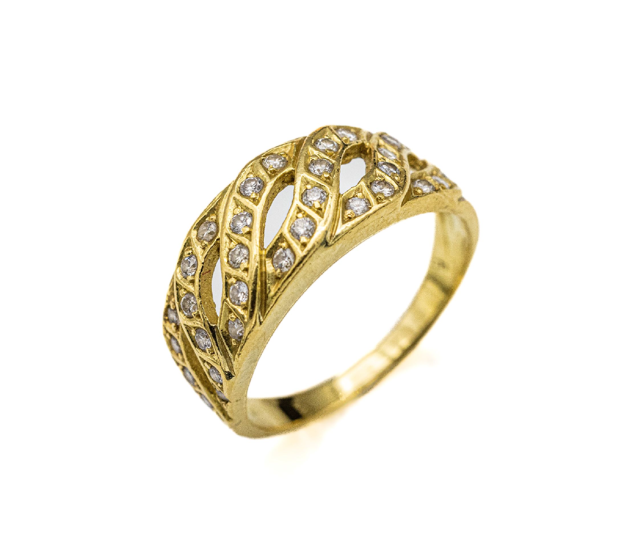 Detail a: 18 kt Gold Brillant-Ring, GG 750/000, 34 Brillanten zus. ca. 0.70 ct Weiß/vs-si, RW 56,ca. 4.8 g