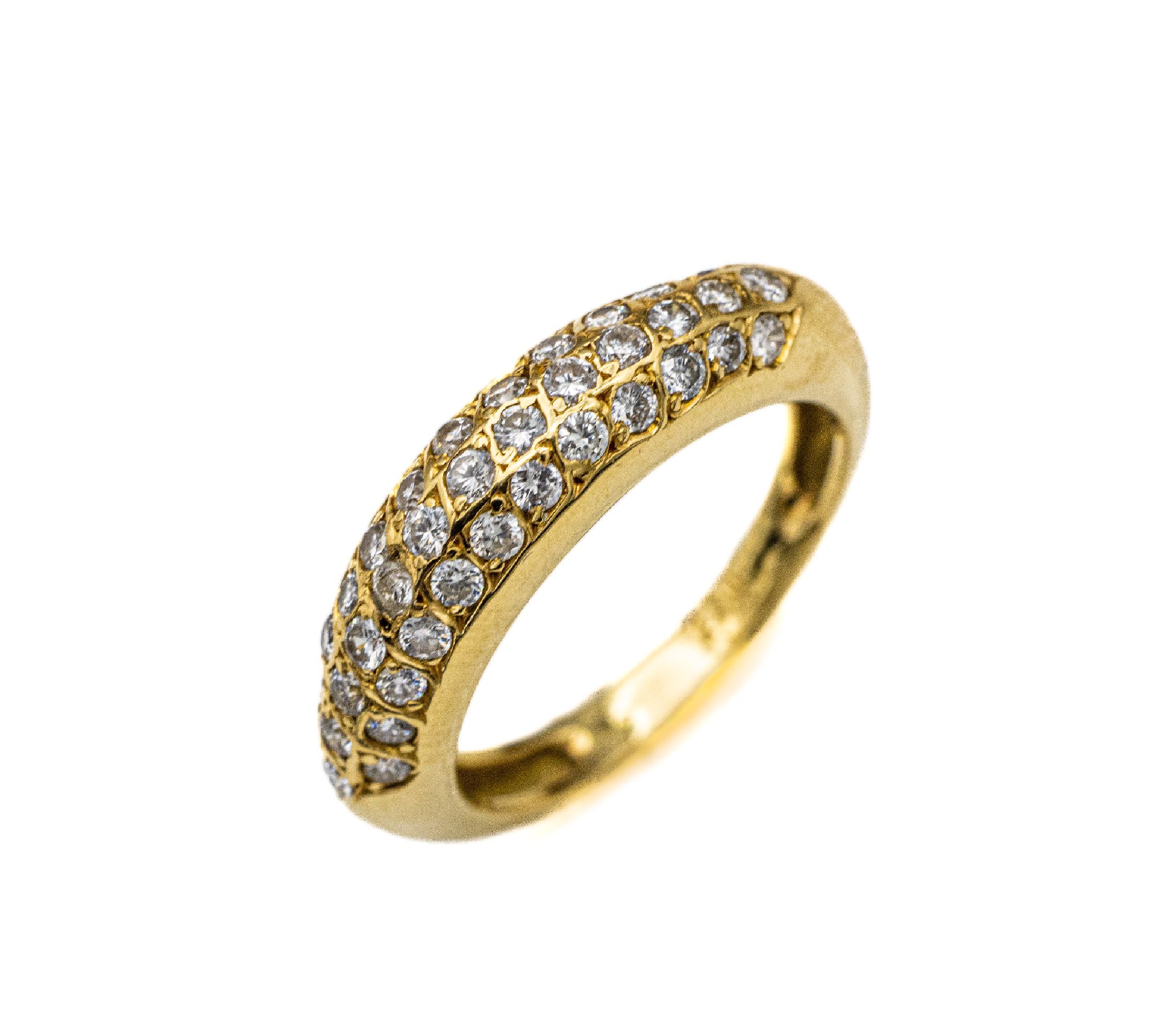Detail a: 18 kt Gold Brillant-Ring, GG 750/000, 38 Brillanten zus. ca. 1.0 ct feines Weiß-Weiß/vs-si, RW 55, ca. 4.3 g